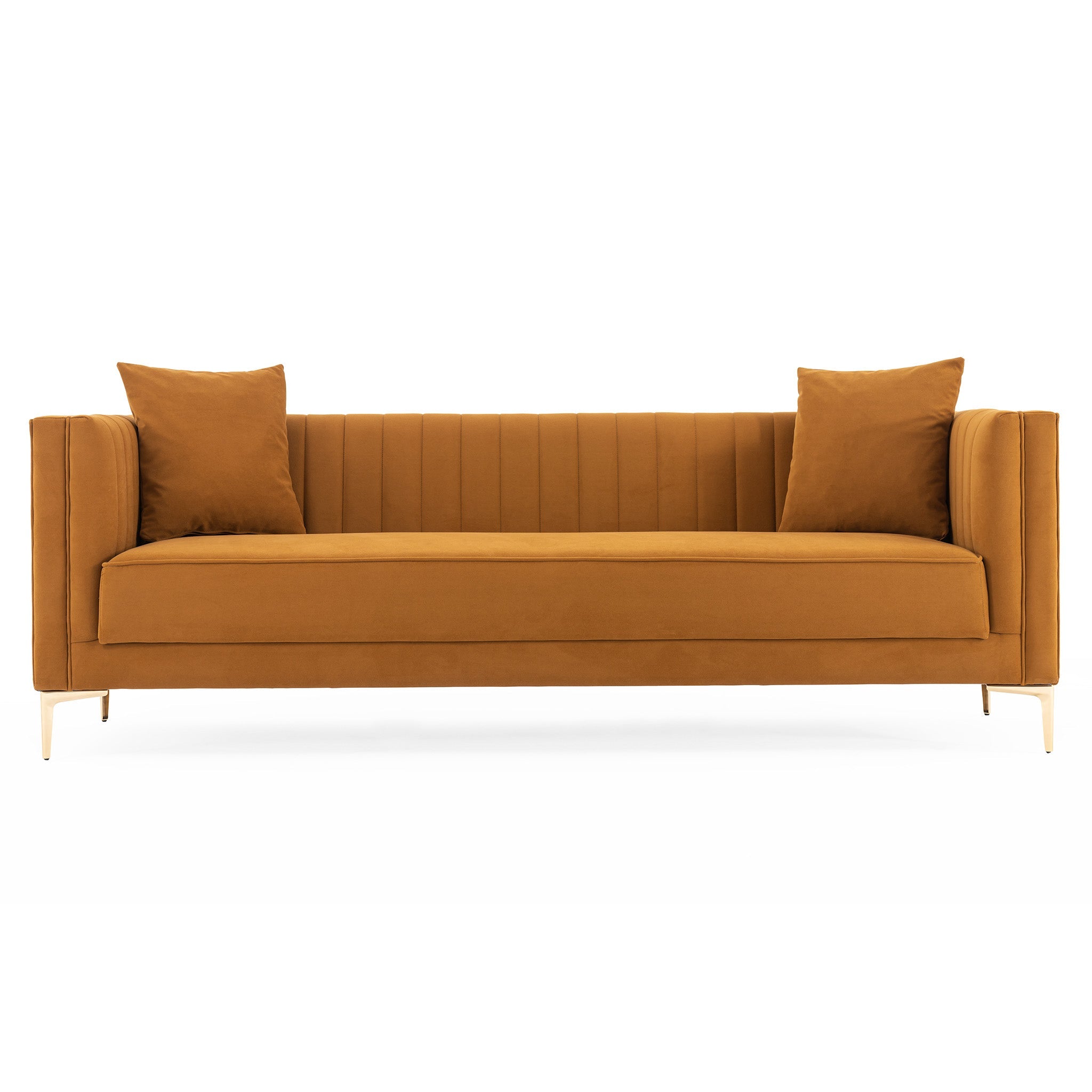 Lewis Cognac Velvet Sofa - 91"
