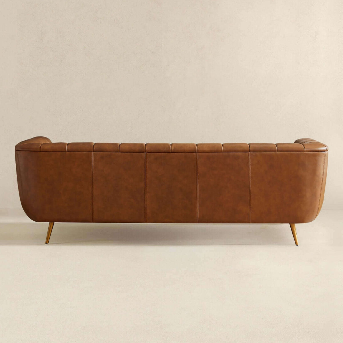 Ava Genuine Italian Cognac Leather Channel Tufted Sofa