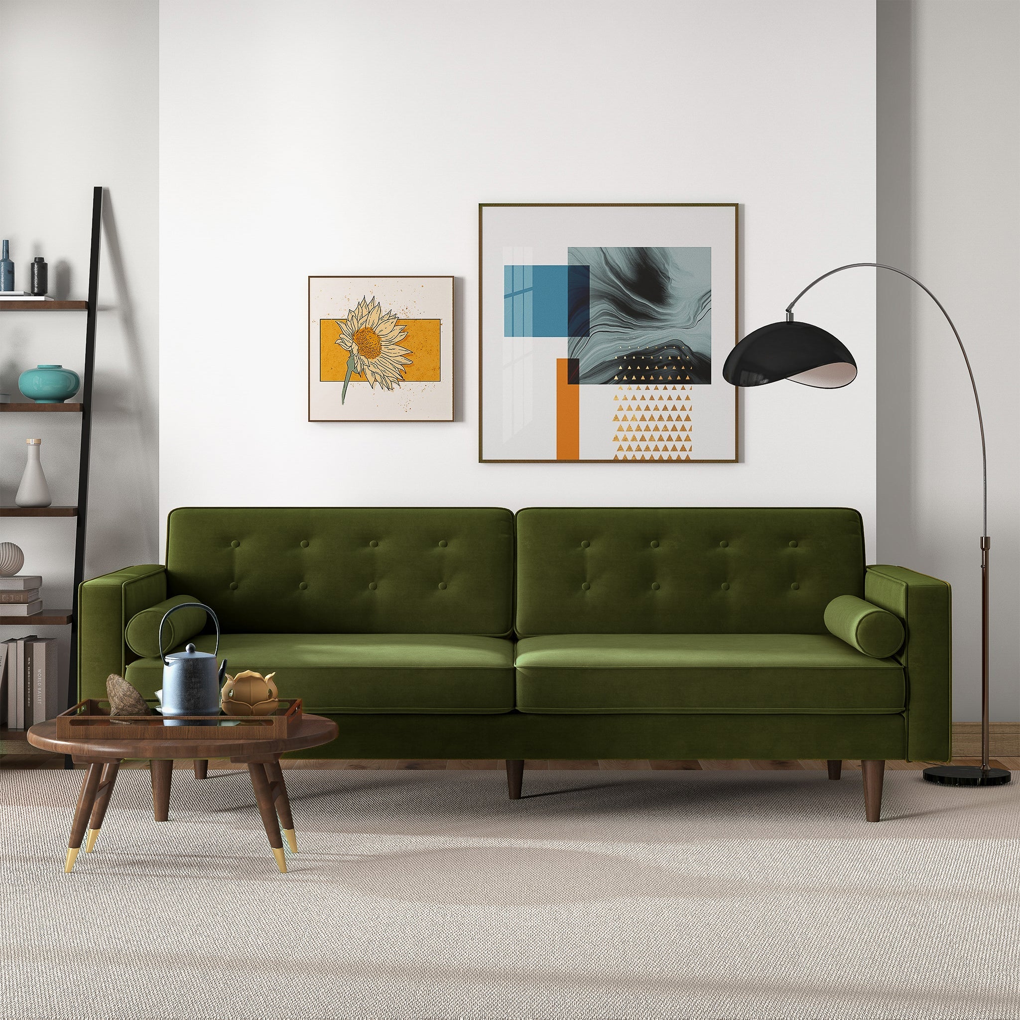 Casey Tufted Back Olive Green Velvet Upholstered Sofa