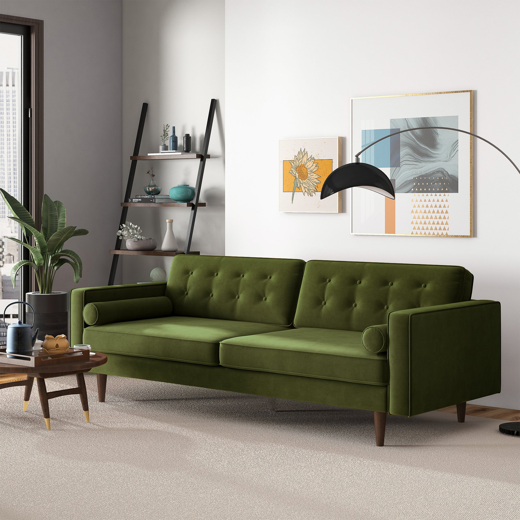 Casey Tufted Back Olive Green Velvet Upholstered Sofa