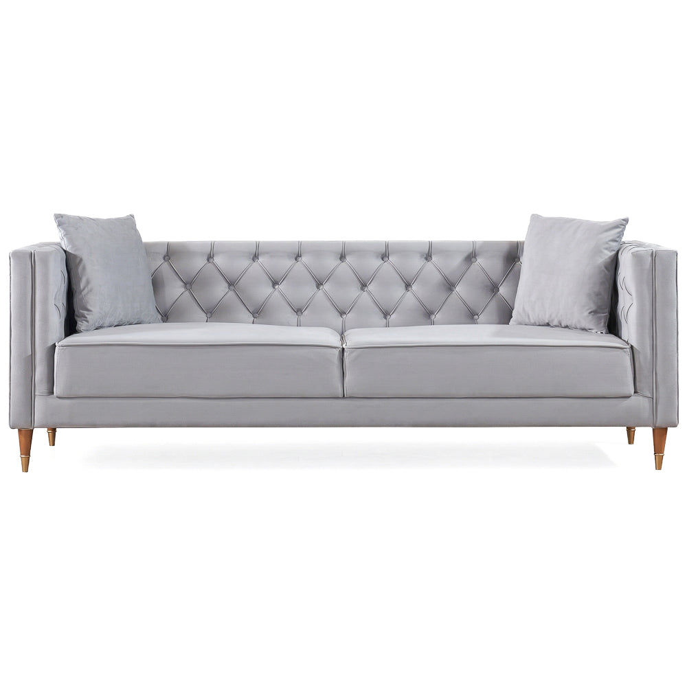 Chalky Living Room Tufted Velvet Upholstered Sofa in Light Gray