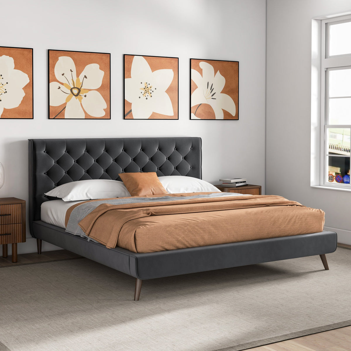 Dillon Grey Velvet King Platform Bed