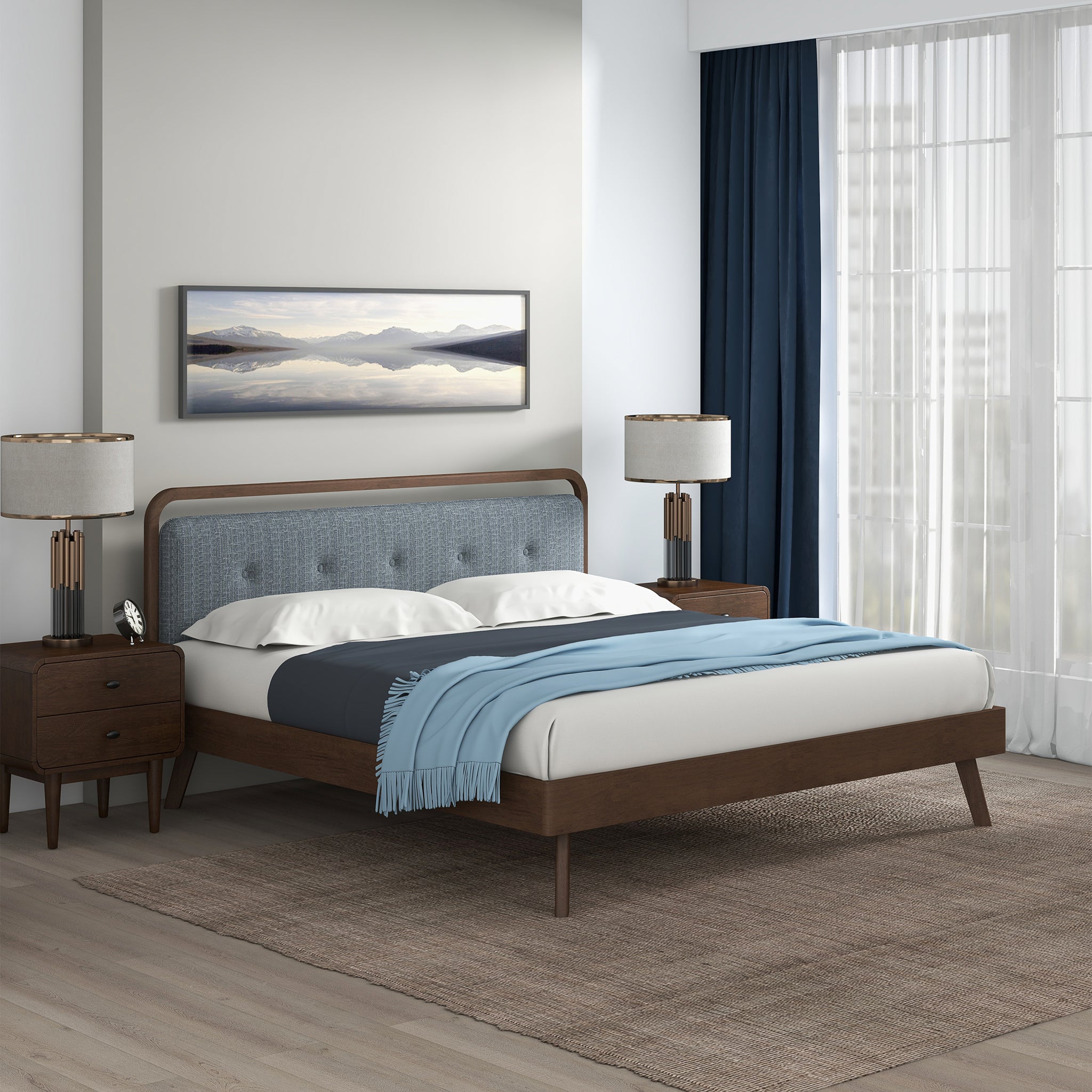 Divan Solid Wood King Bed with Fabric Upholstered Headboard