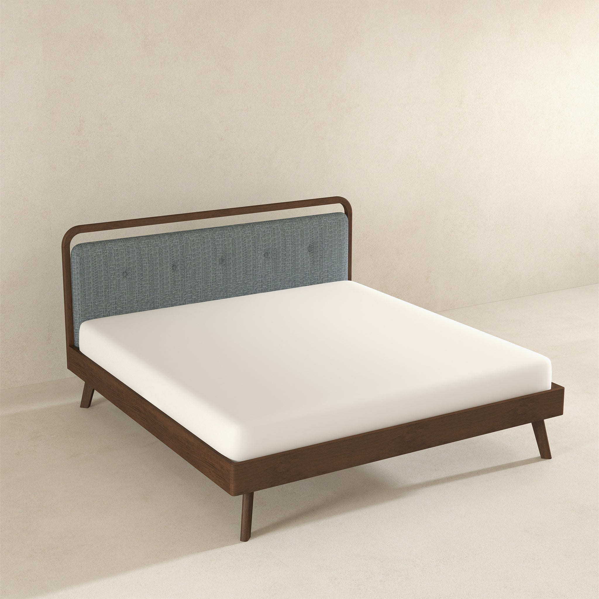 Divan Solid Wood King Bed with Fabric Upholstered Headboard