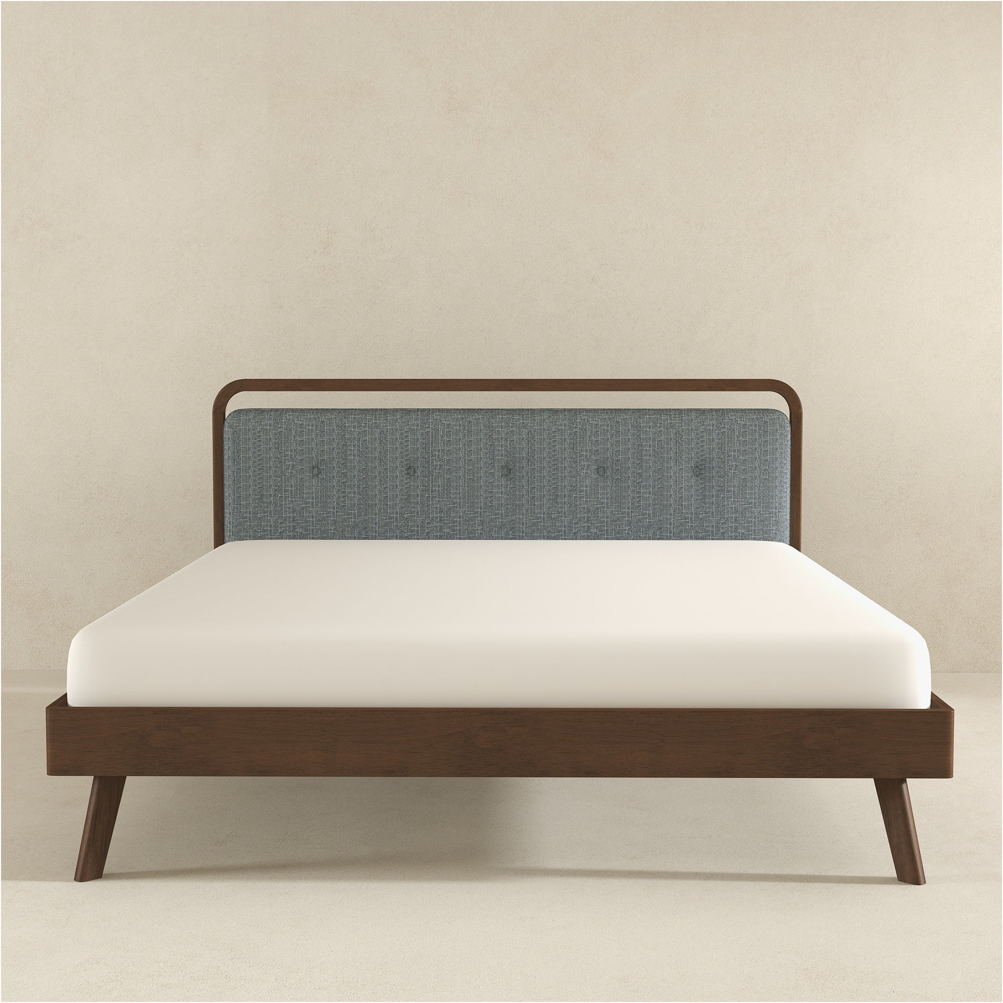 Divan Solid Wood King Bed with Fabric Upholstered Headboard