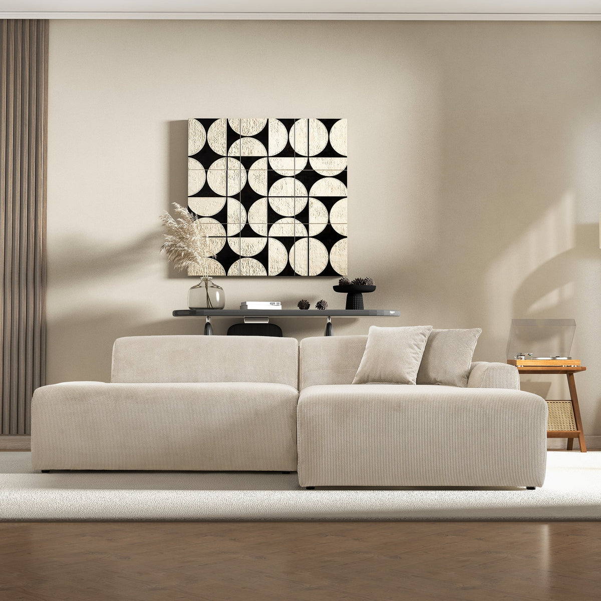 Mar Sectional Cream Corduroy Sofa (Right Facing)