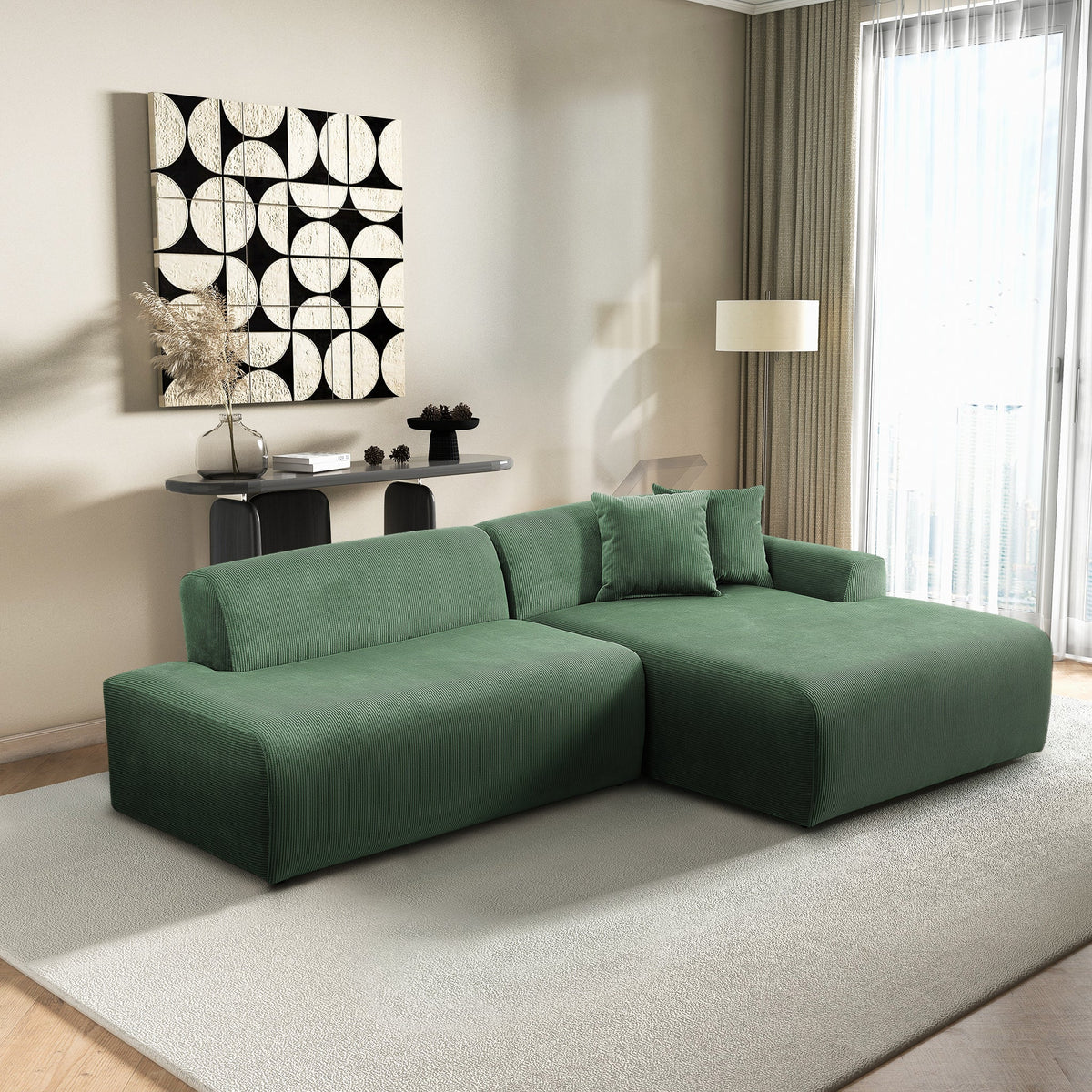 Mar Sectional Green Corduroy Sofa (Right Facing)