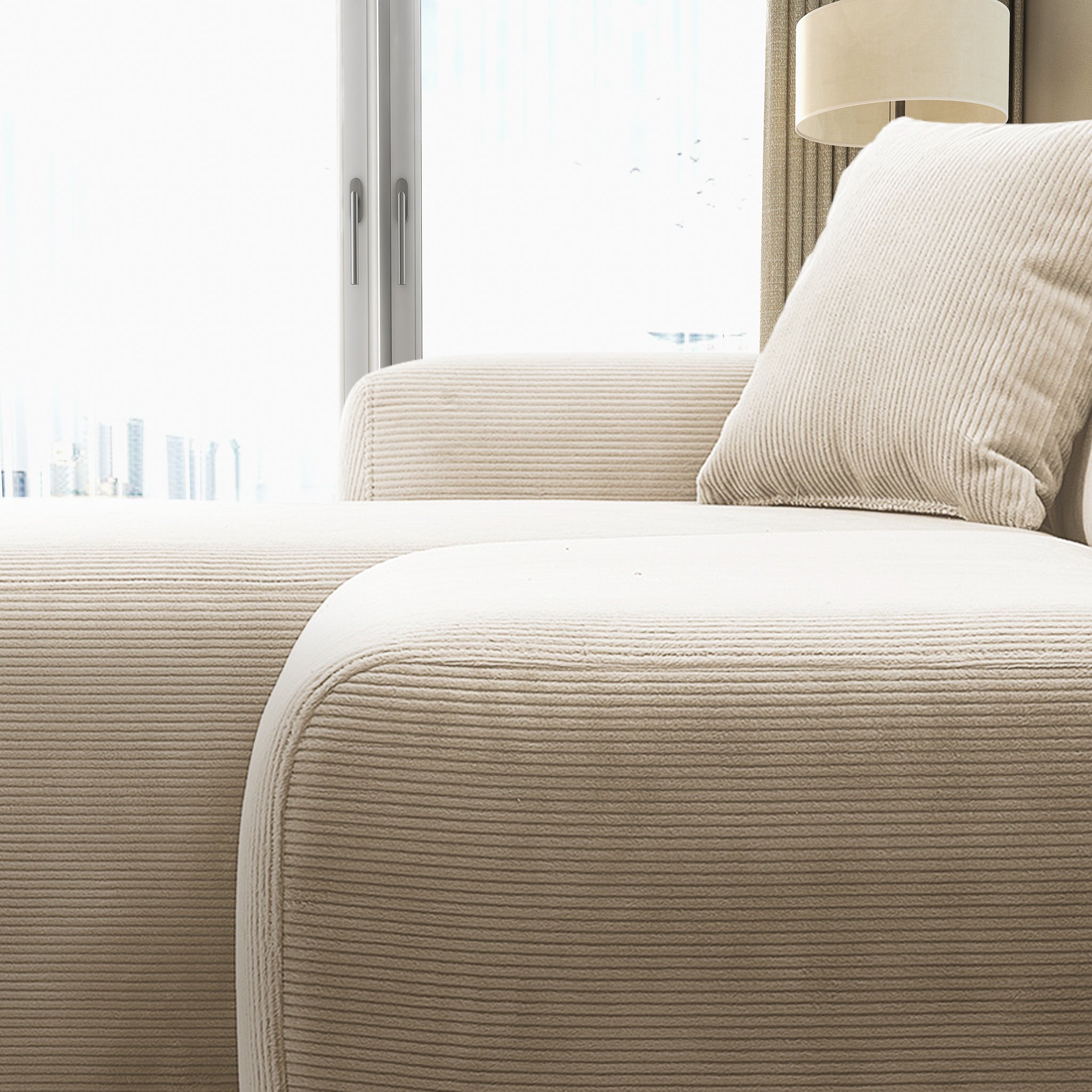 Mar Sectional Cream Corduroy Sofa (Left Facing)