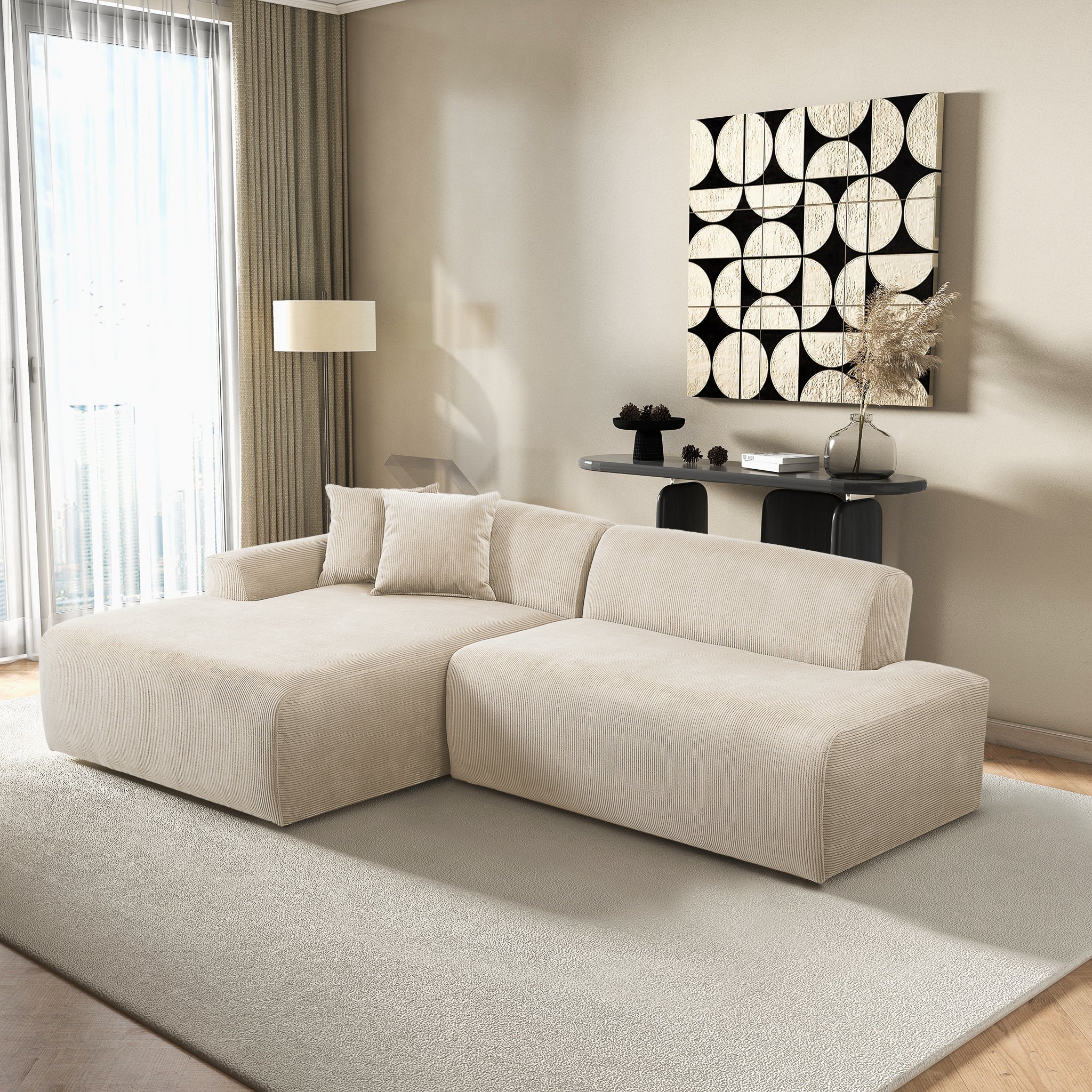 Mar Sectional Cream Corduroy Sofa (Left Facing)