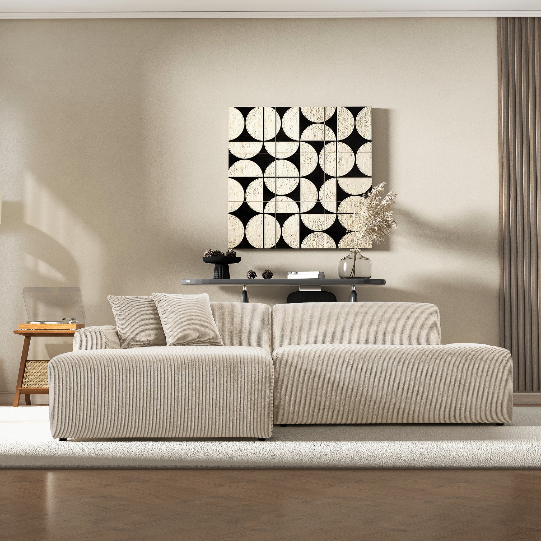 Mar Sectional Cream Corduroy Sofa (Left Facing)