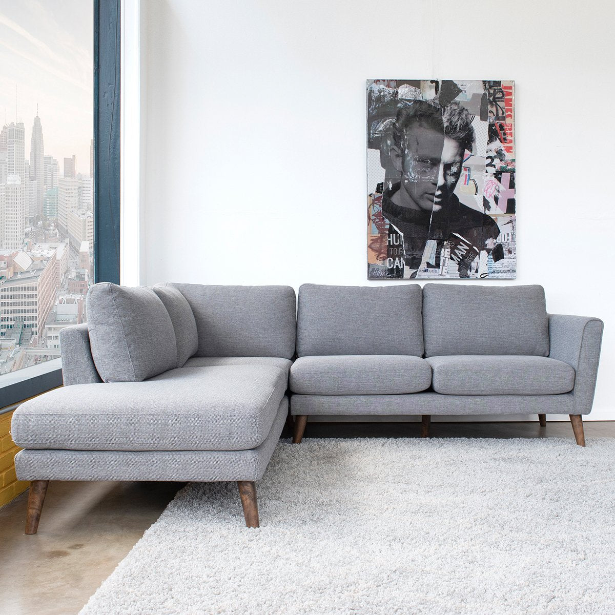 Benson Grey Fabric Sectional Sofa Left Facing Chaise
