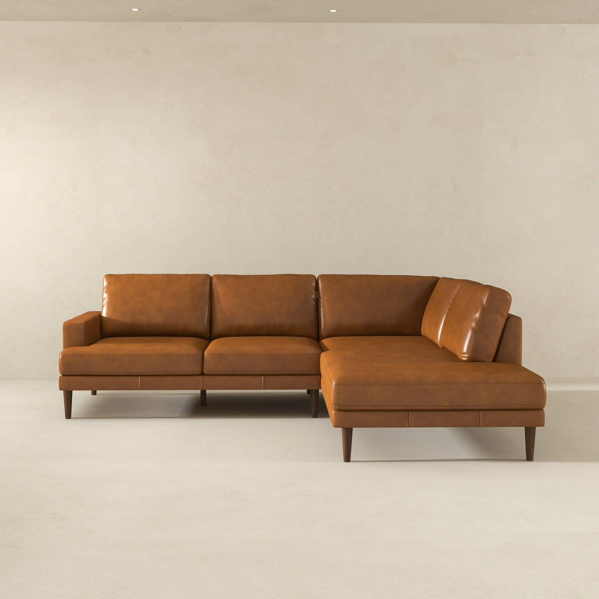 Corbin Luxurious Genuine Tan Leather - Right-Facing Sectional Sofa