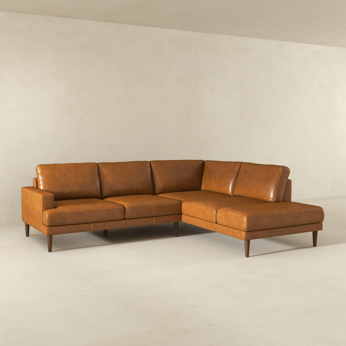Corbin Luxurious Genuine Tan Leather - Right-Facing Sectional Sofa