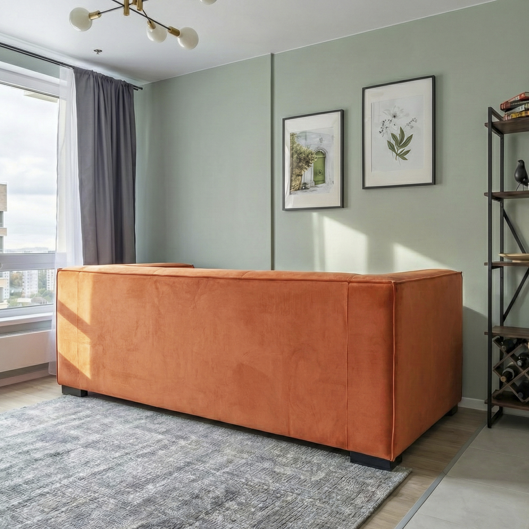 Johnston Burnt Orange Velvet Sofa