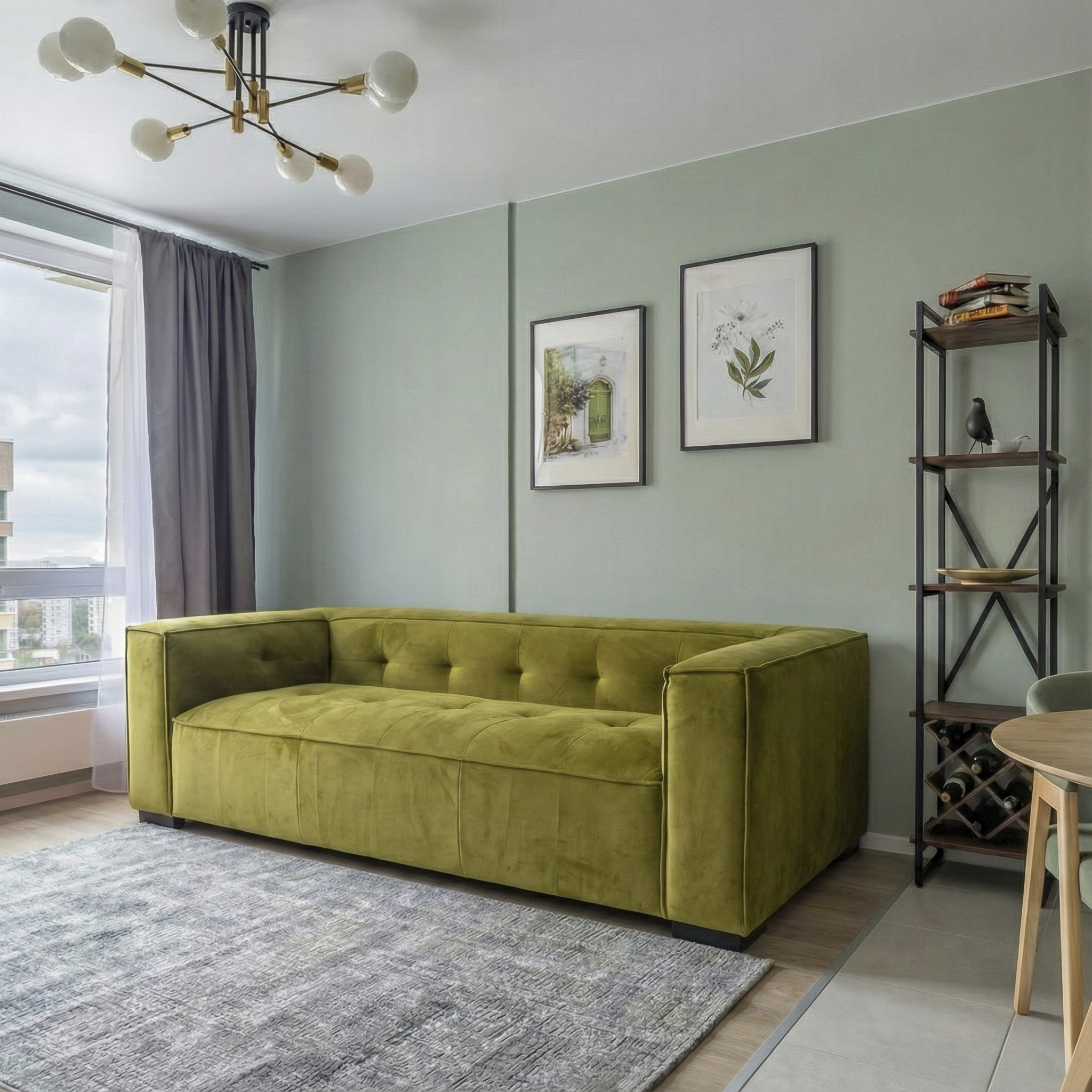 Johnston Olive Green Velvet Sofa