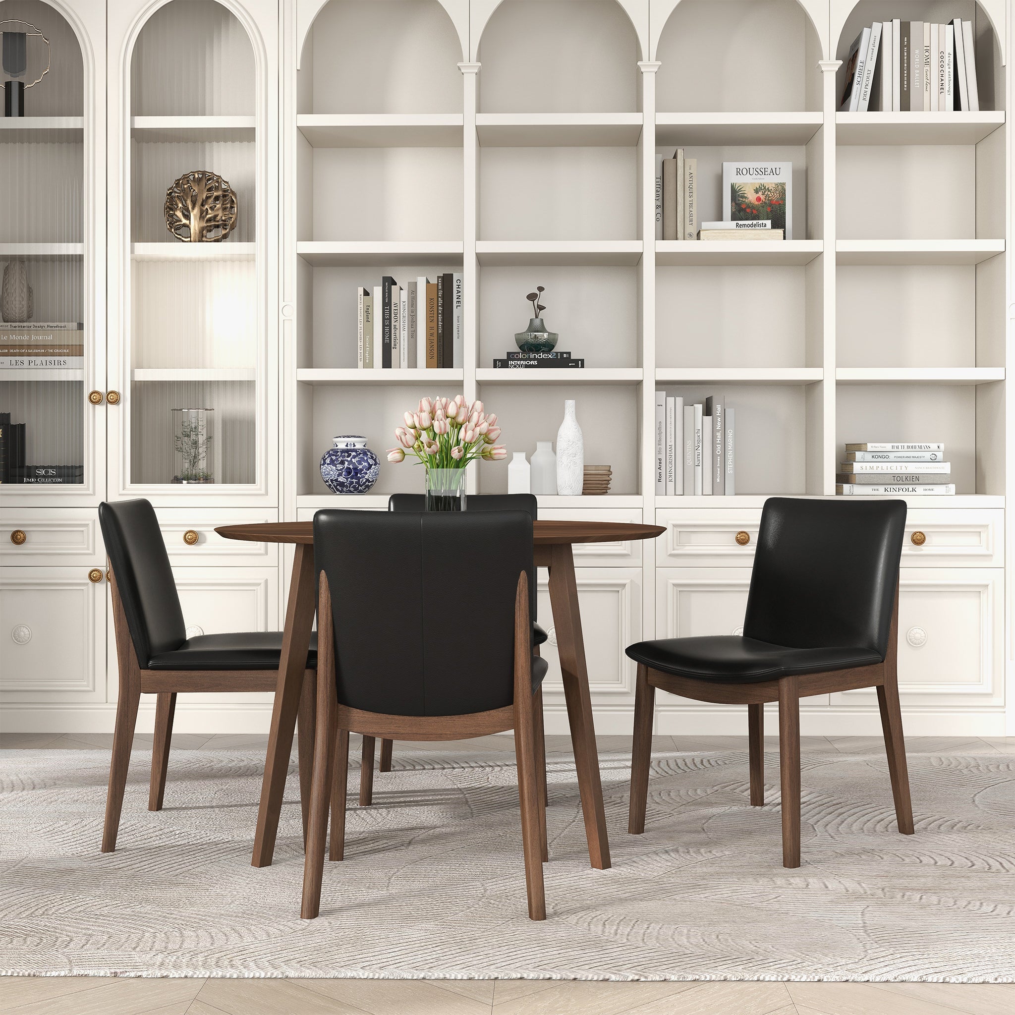 Laura Black PU Solid Wood Dining Chair (Set of 2)
