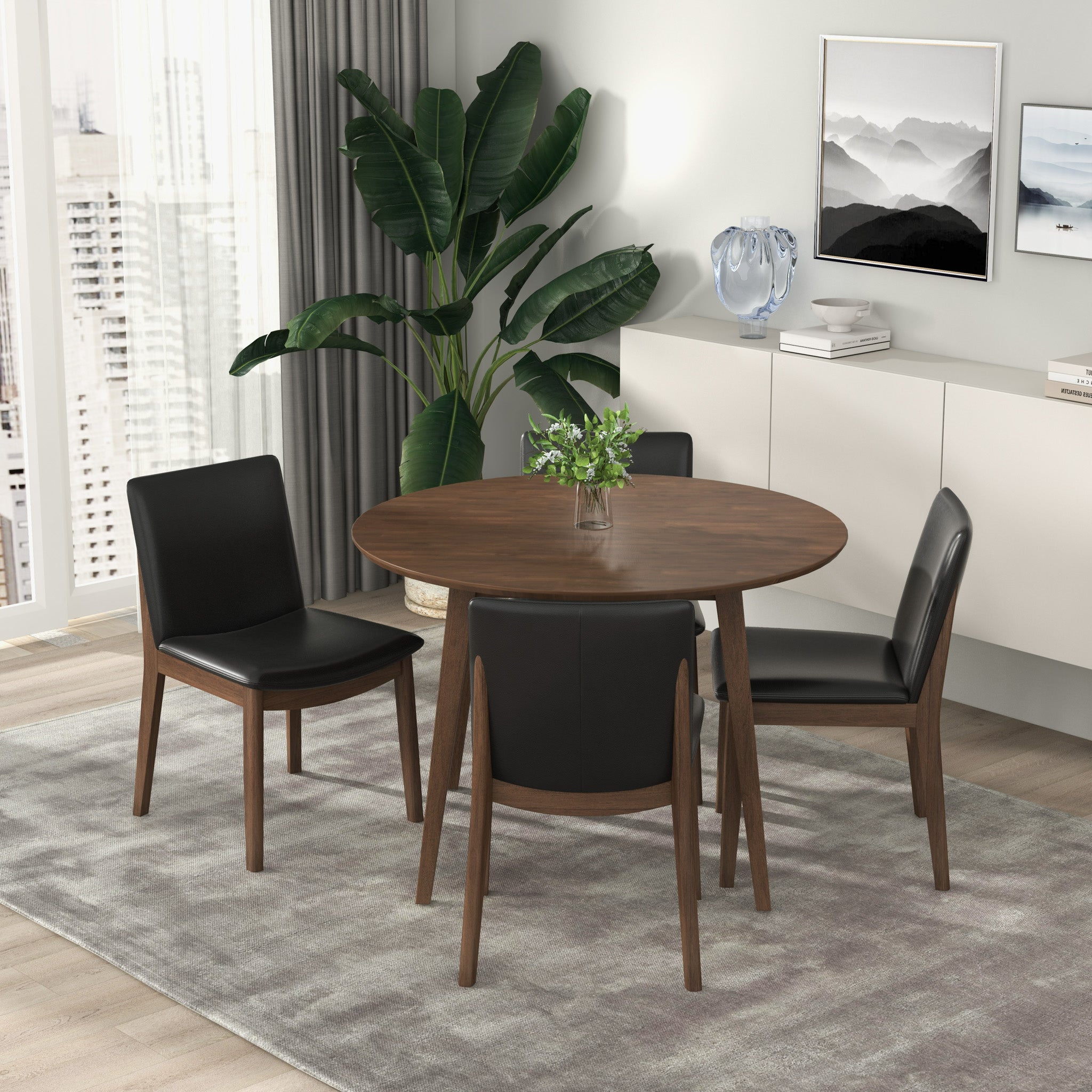 Laura Black PU Solid Wood Dining Chair (Set of 2)