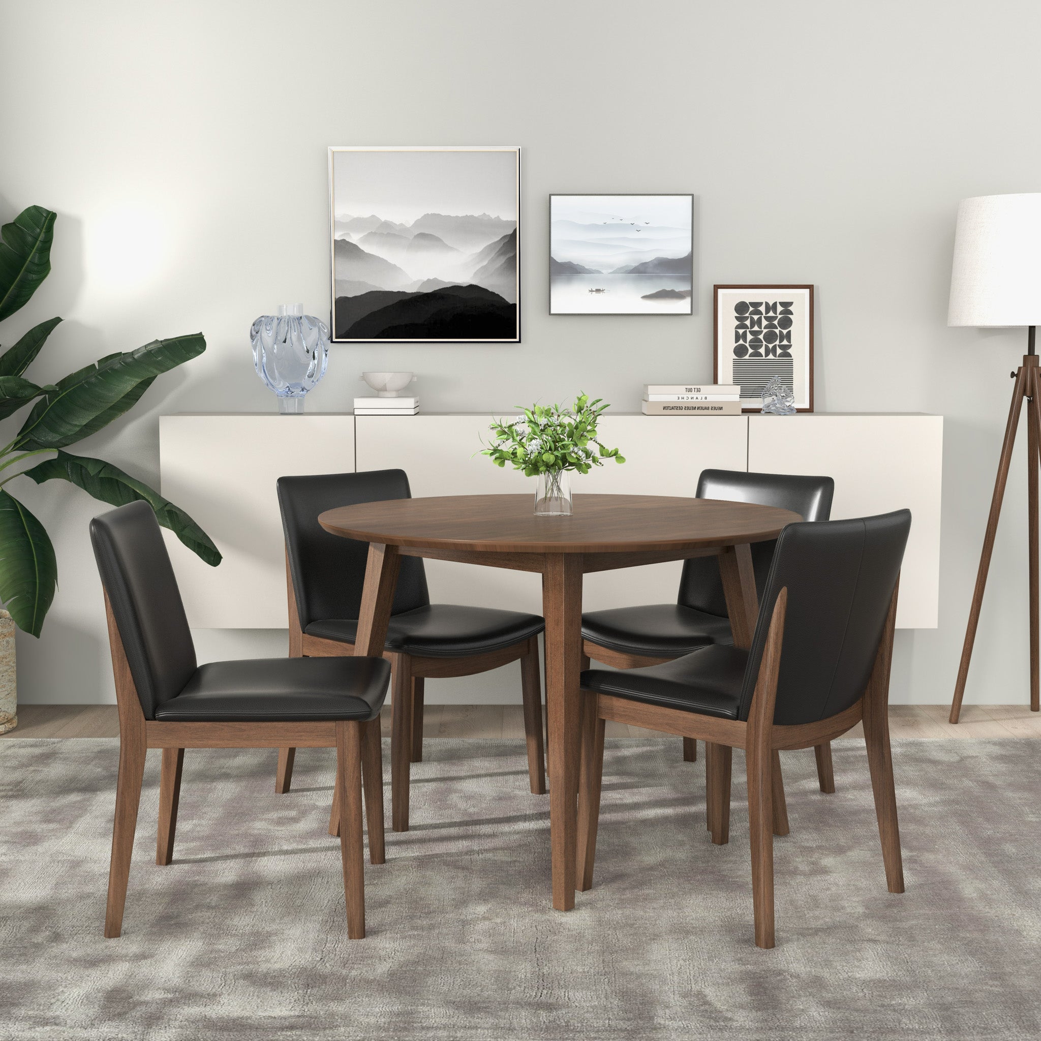 Laura Black PU Solid Wood Dining Chair (Set of 2)