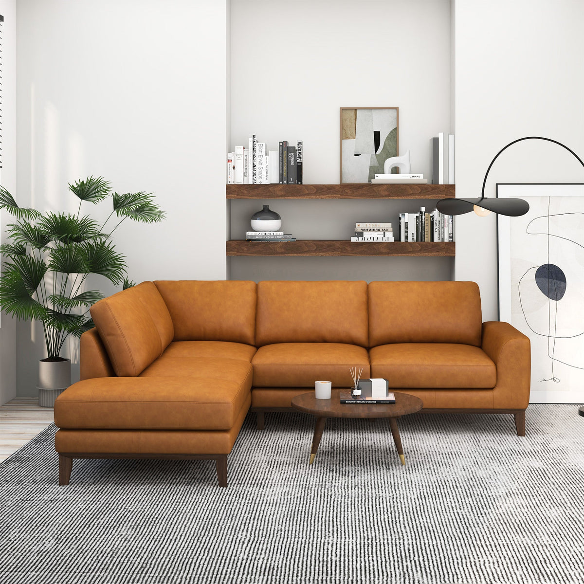 London Premium Genuine Leather Sectional Sofa Left Facing
