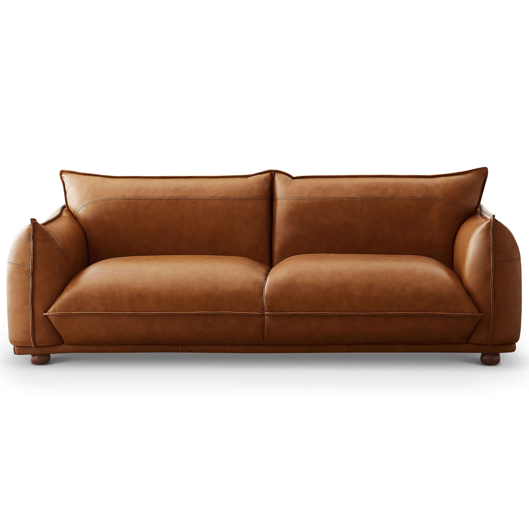 Emma Mid-Century Modern Luxury Cognac Leather Sofa