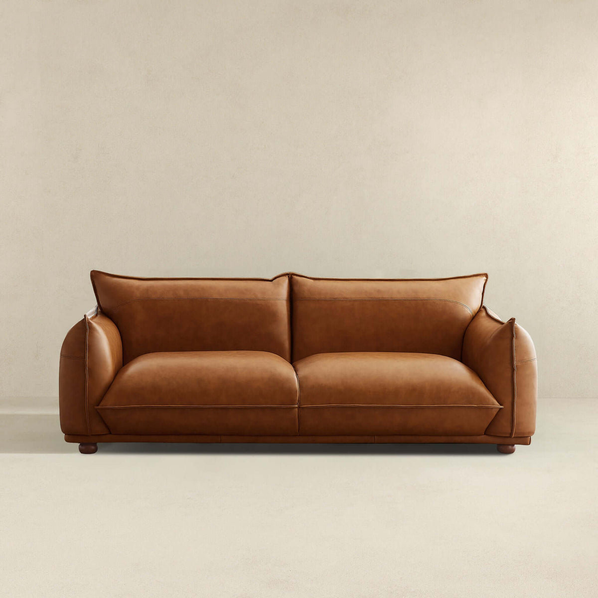 Emma Mid-Century Modern Cognac Leather Sofa