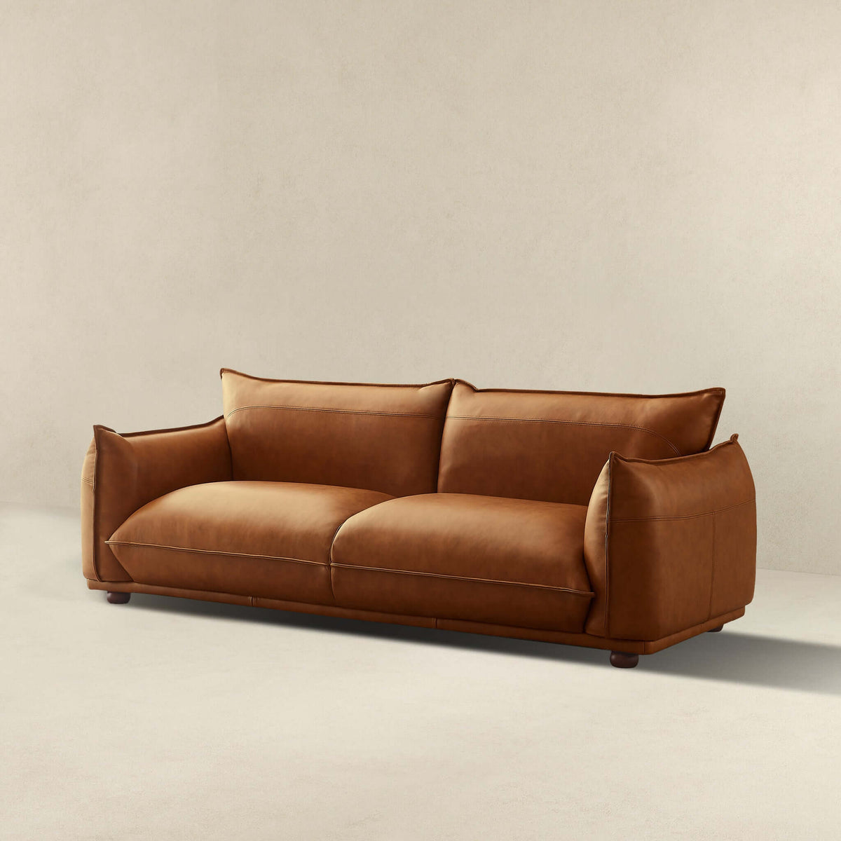 Emma Mid-Century Modern Cognac Leather Sofa
