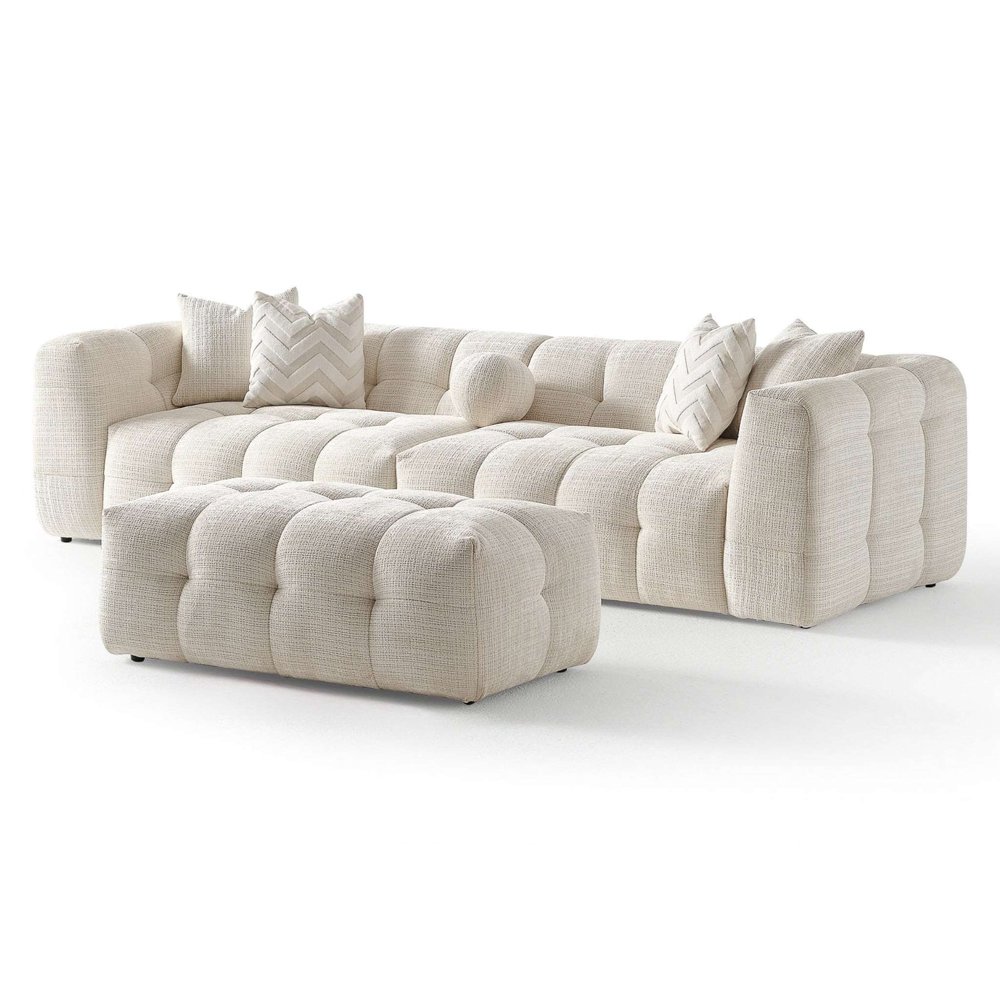 Alana Tufted Ivory Chenille Modular Sectional Sofa