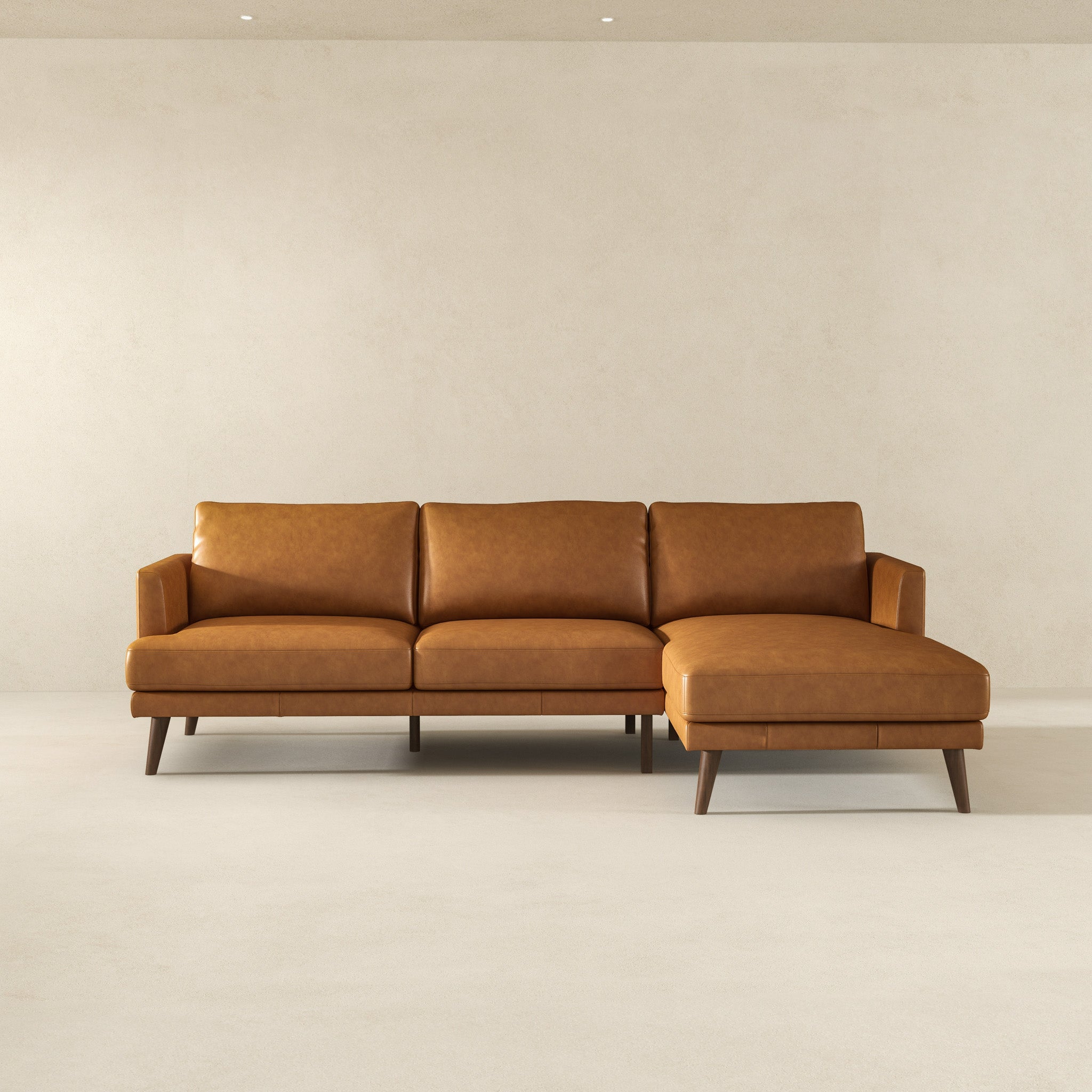 Lore L-Shaped Genuine Tan Leather Right Facing Sectional