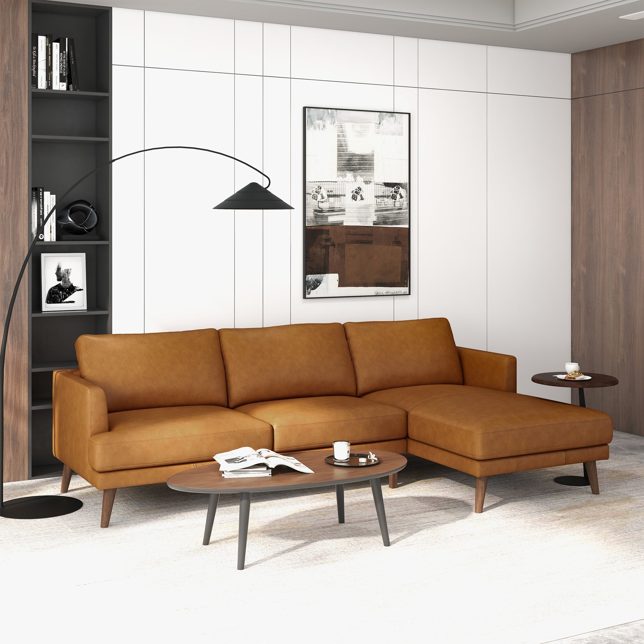Lore L-Shaped Genuine Tan Leather Right Facing Sectional