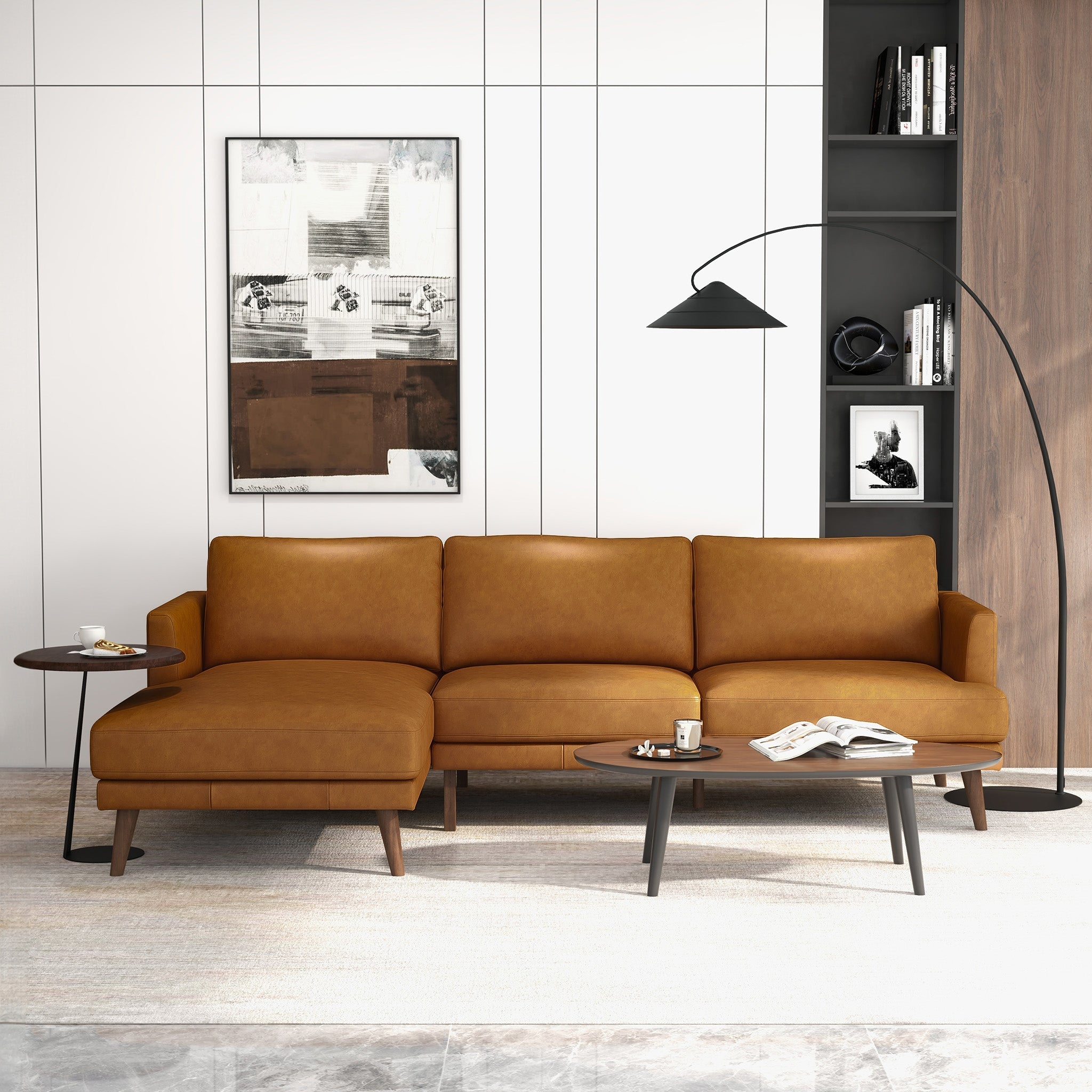 Lore L-Shaped Genuine Tan Leather Left Facing Sectional