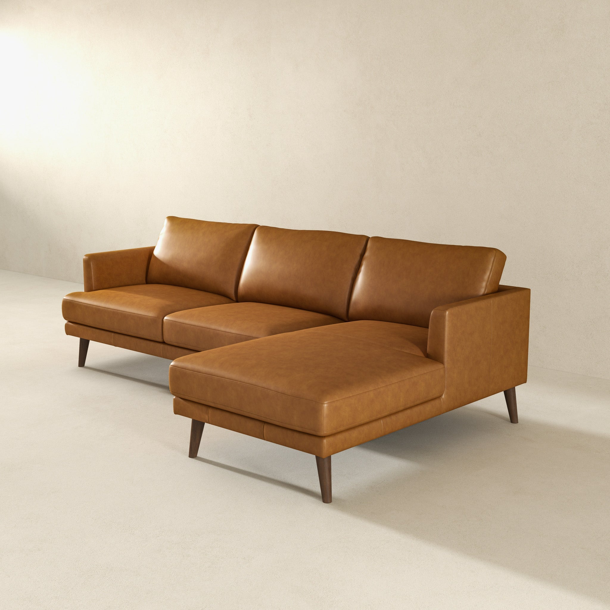 Lore L-Shaped Genuine Tan Leather Right Facing Sectional