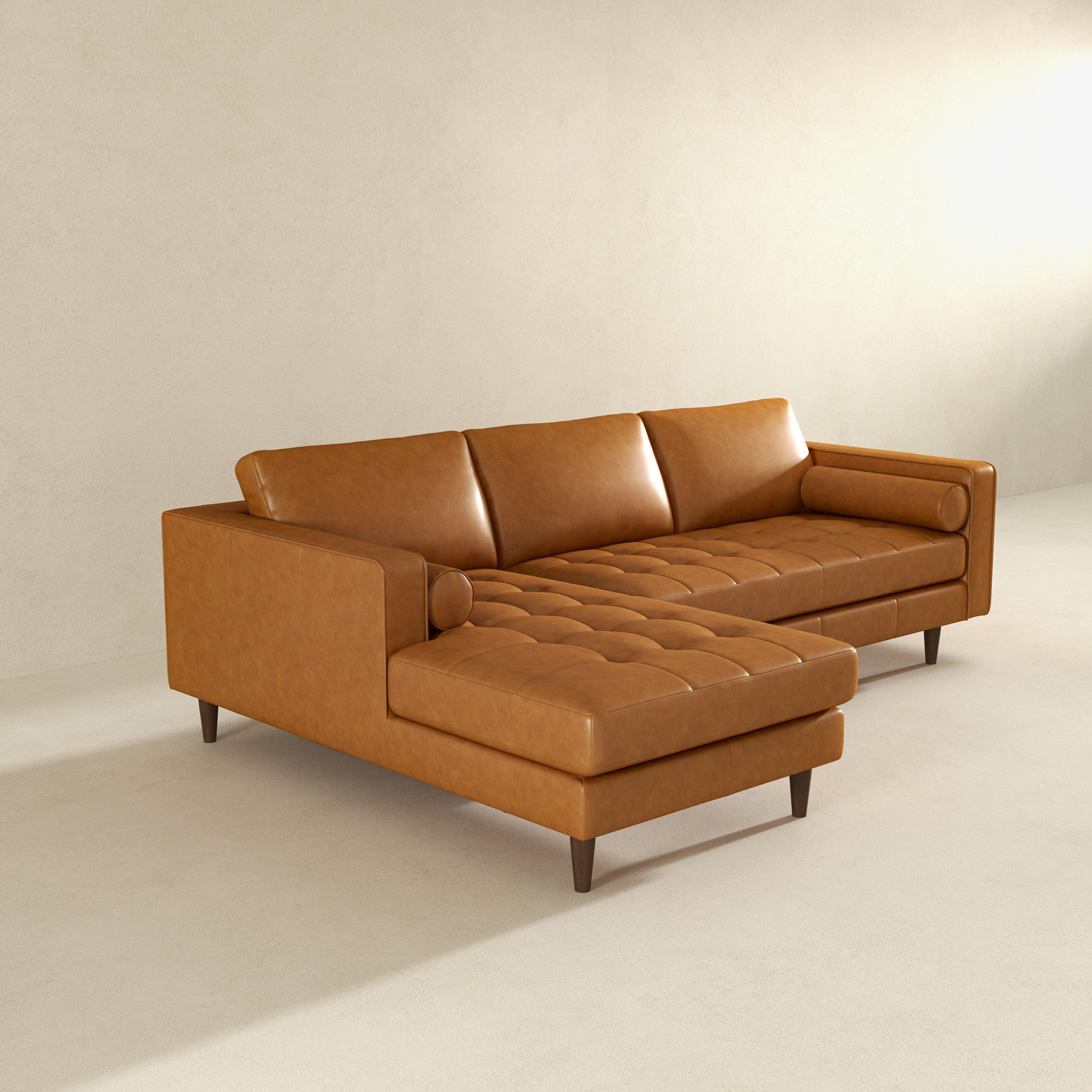 Anthony Genuine Tan Leather Left-Facing Sectional Sofa