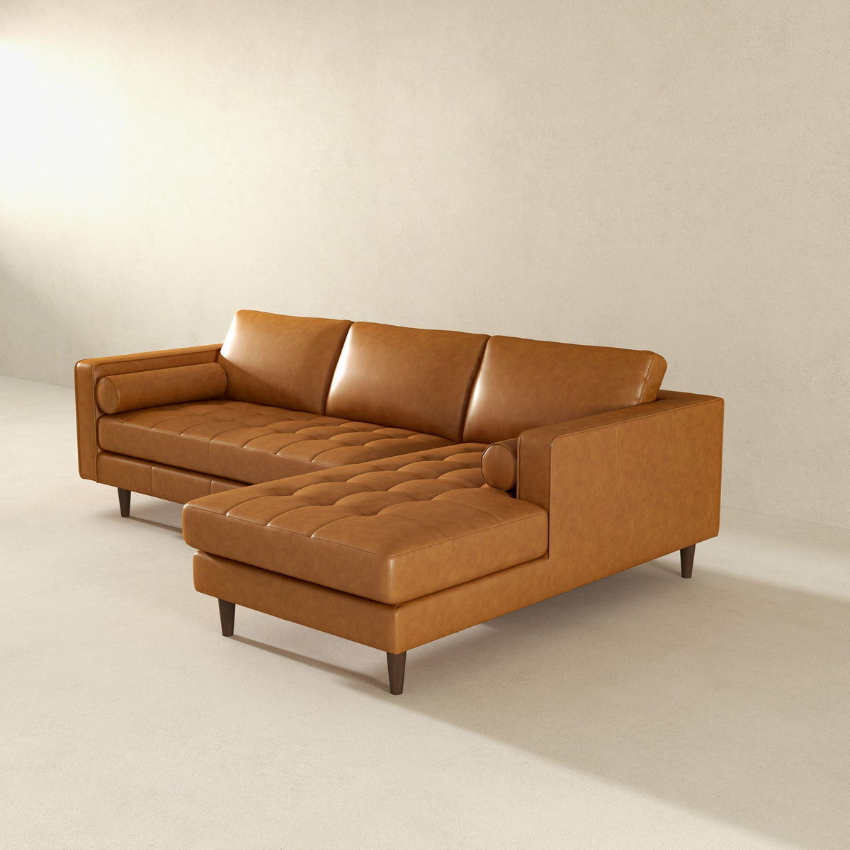 Anthony Genuine Top Grain Tan Leather Right-Facing Sectional Sofa