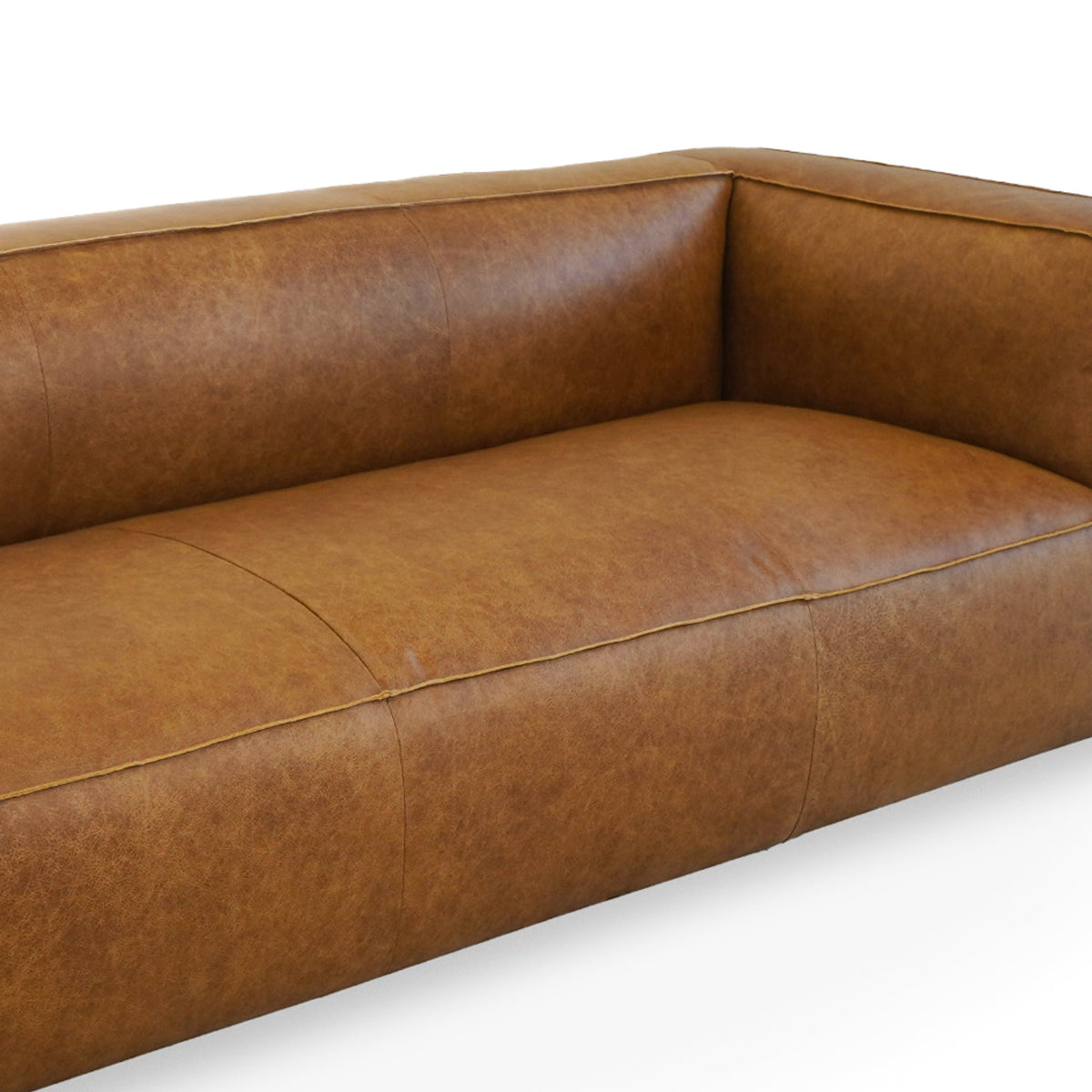 Colton Brown Mid Century Modern Genuine Leather Sofa