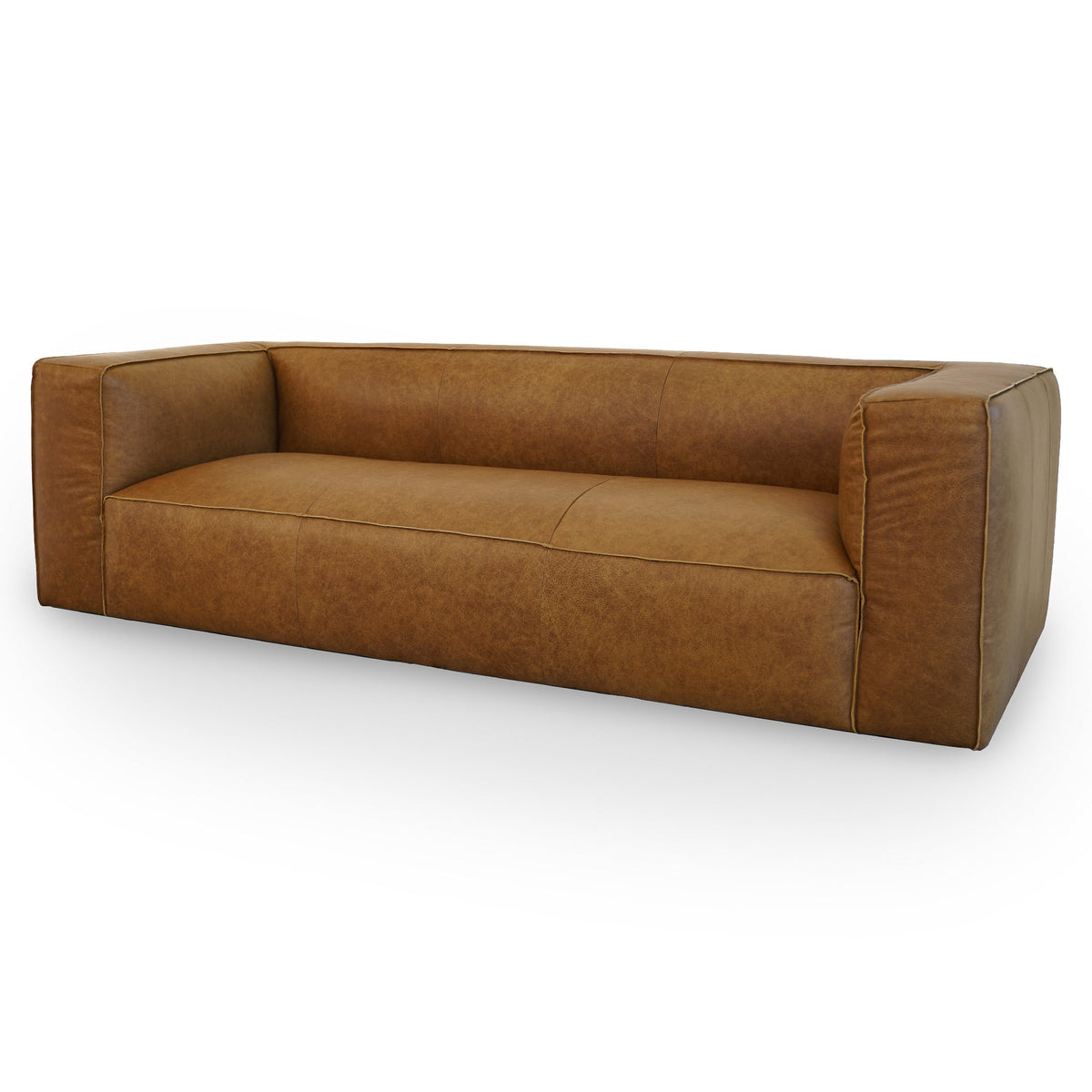 Colton Brown Mid Century Modern Genuine Leather Sofa