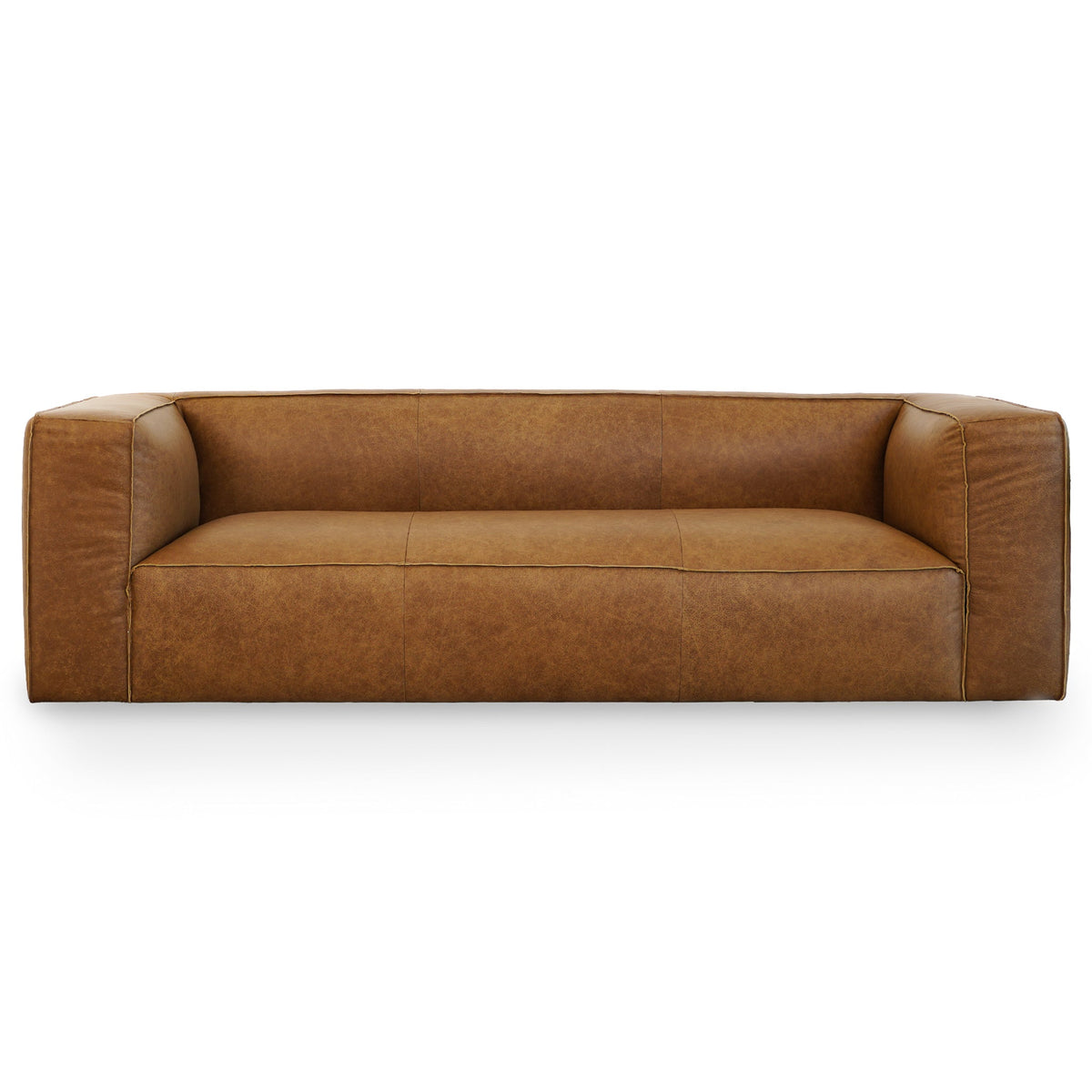 Colton Brown Mid Century Modern Genuine Leather Sofa