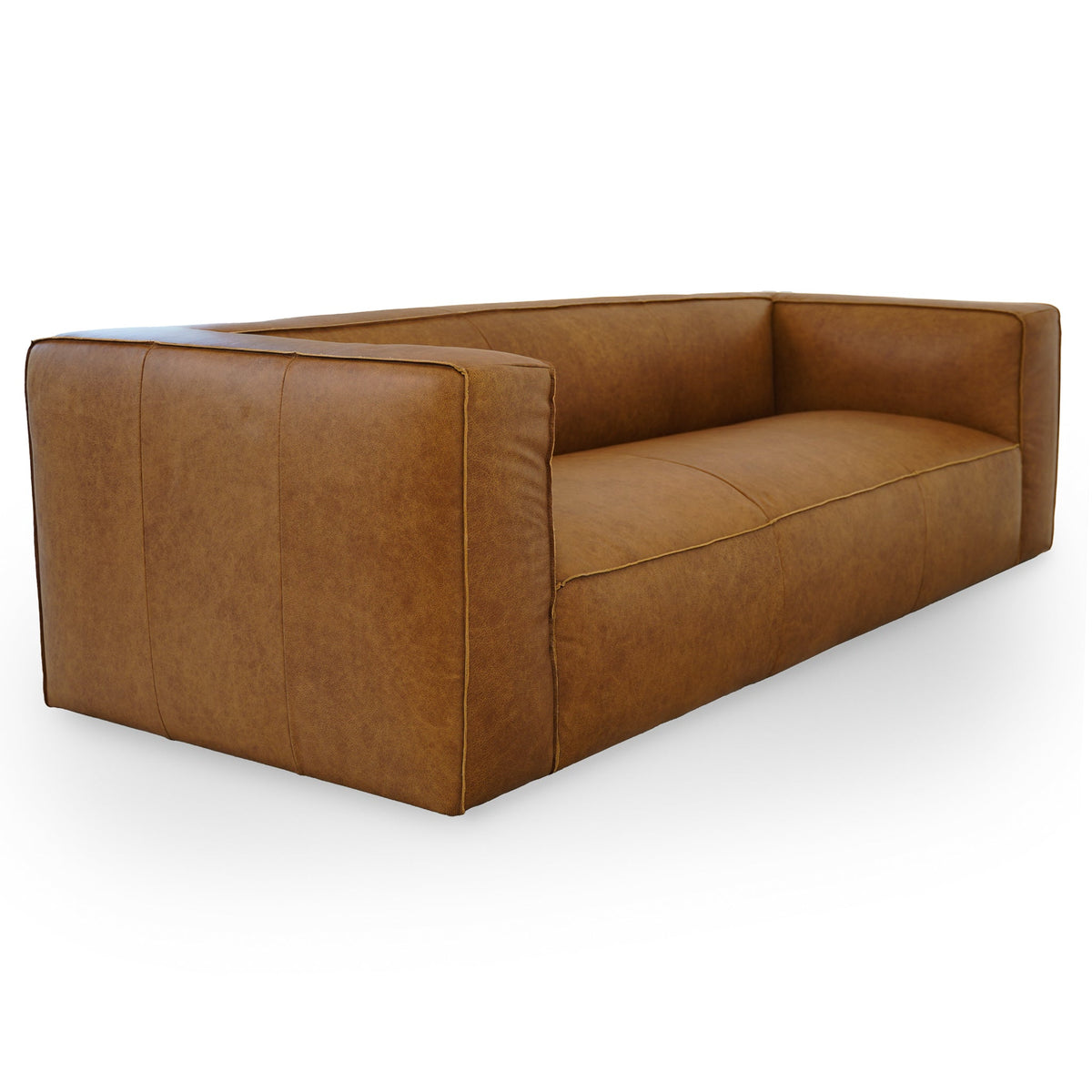 Colton Brown Mid Century Modern Genuine Leather Sofa