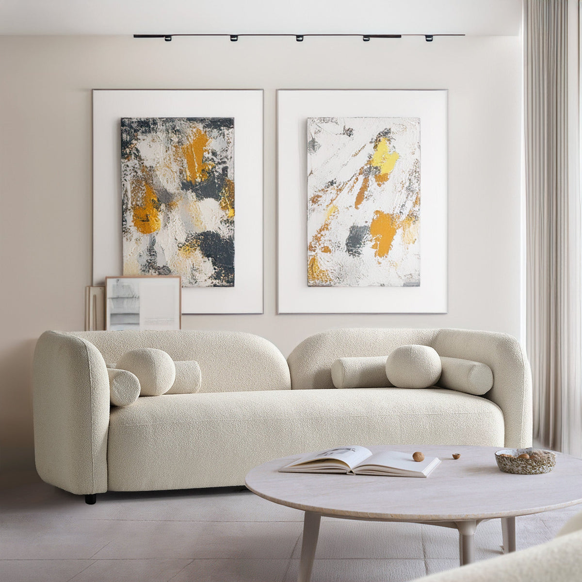 Donna Japandi Style Ivory Boucle Sofa