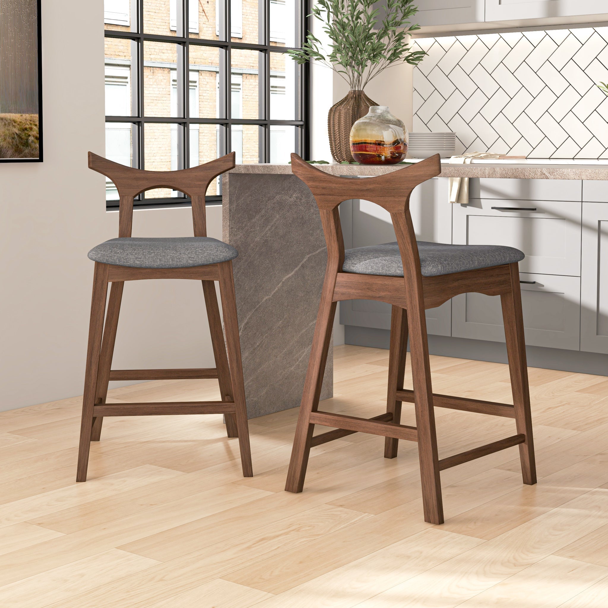 Hester Solid Wood Upholstered Square Counter Chair (Set of 2)