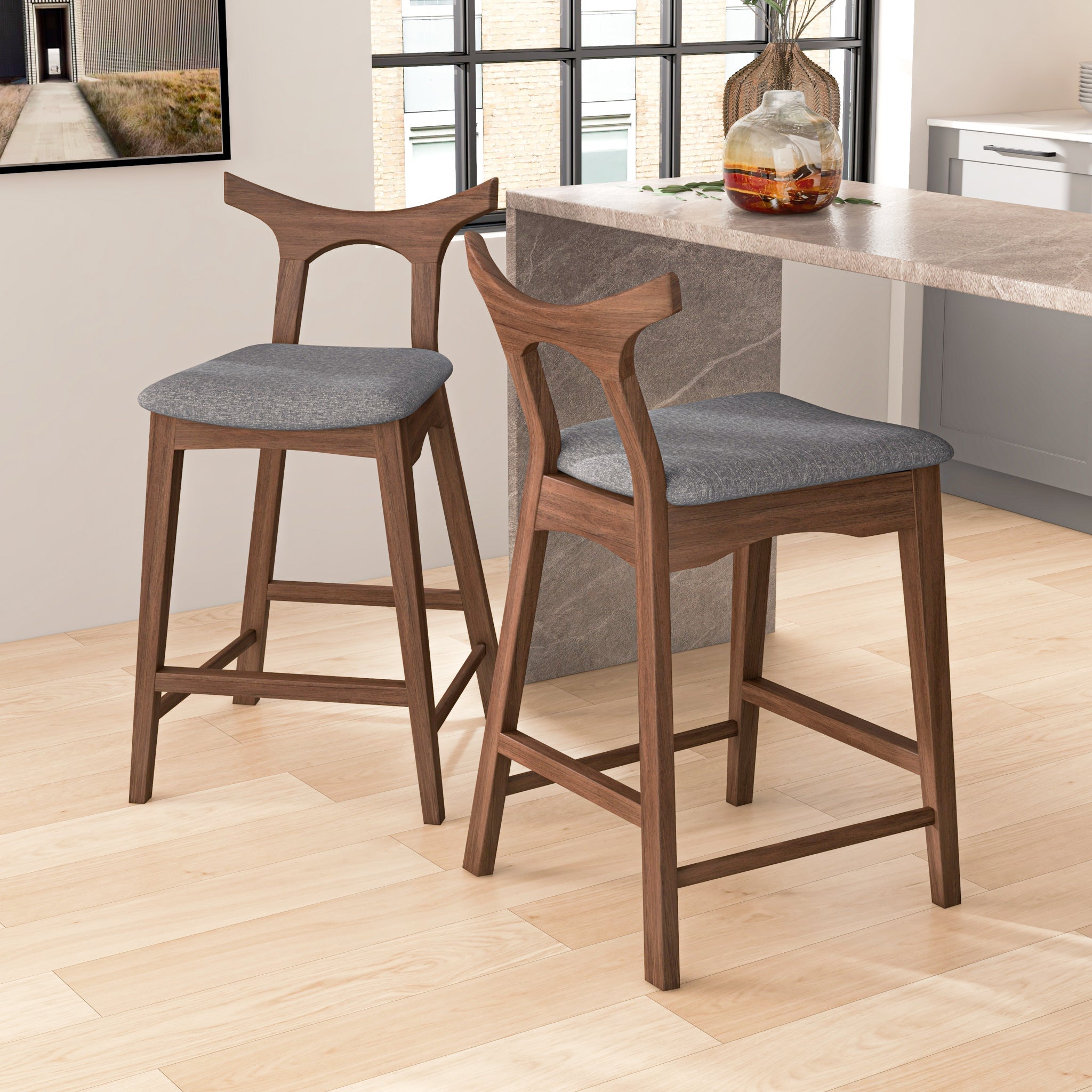 Hester Solid Wood Upholstered Square Counter Chair (Set of 2)
