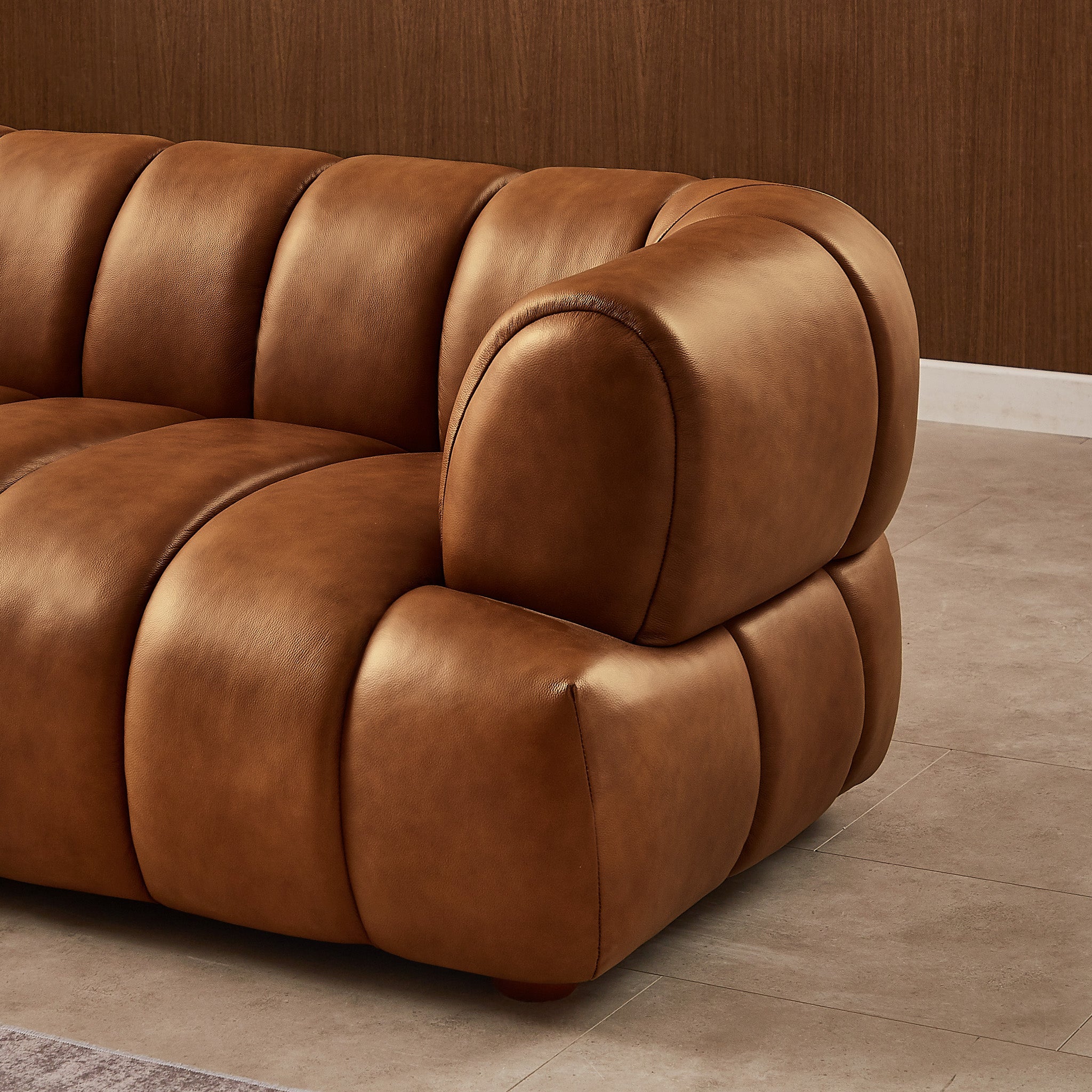Jasmin Mid-Century Modern Cognac Genuine Leather Sofa
