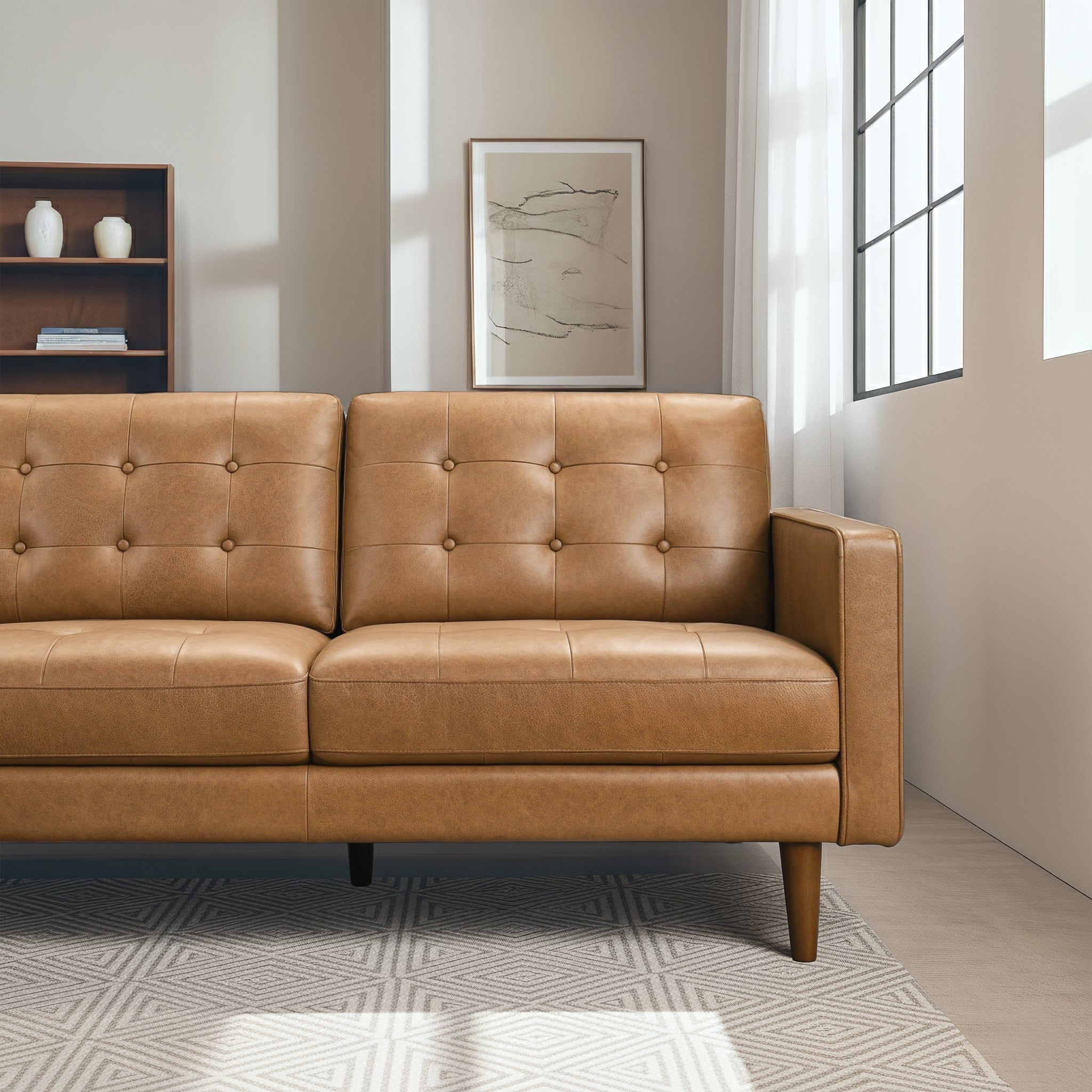 Lucco Genuine Tan Leather Left-Facing Sectional Sofa