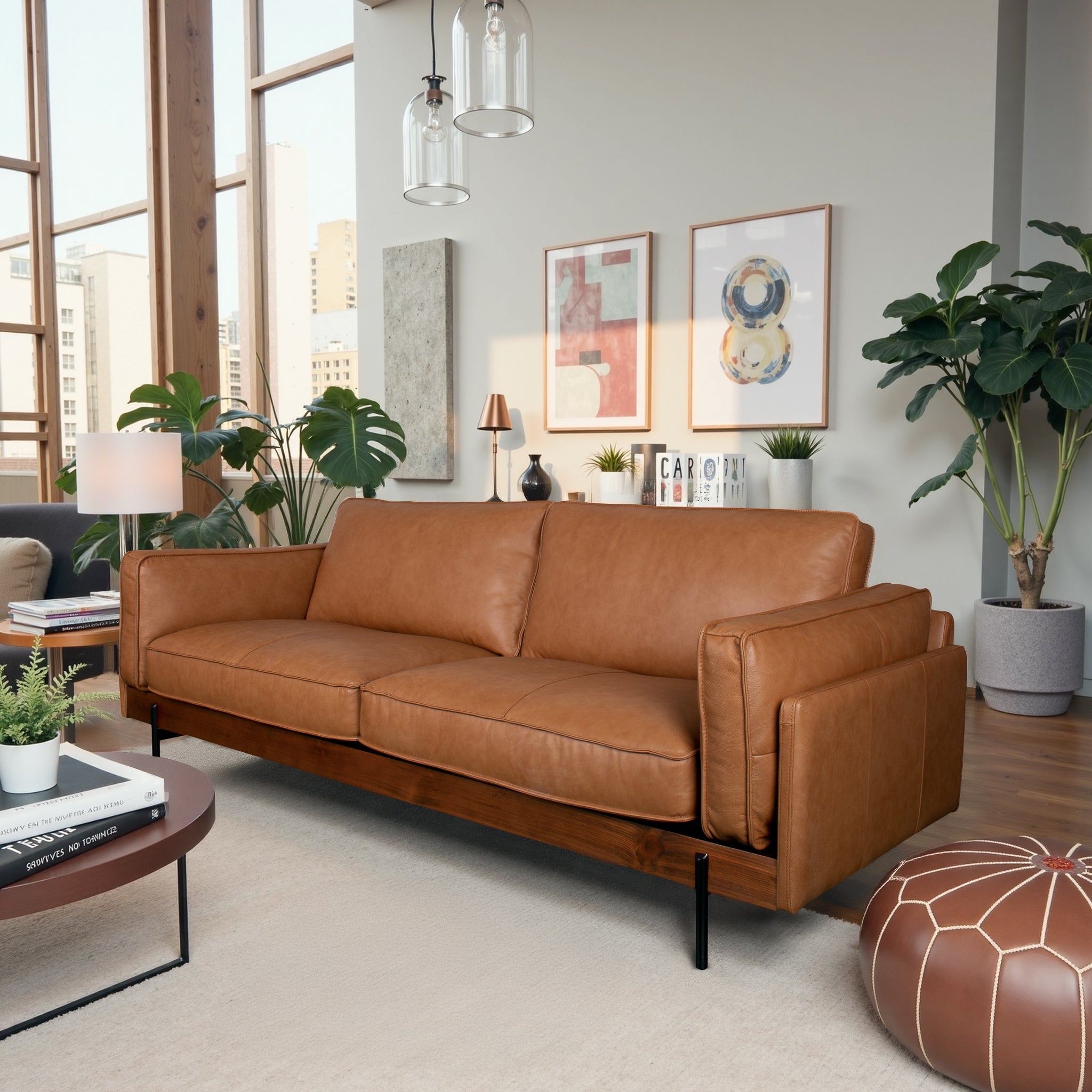 Utica Premium Genuine Leather Living Room Sofa with Metal Legs