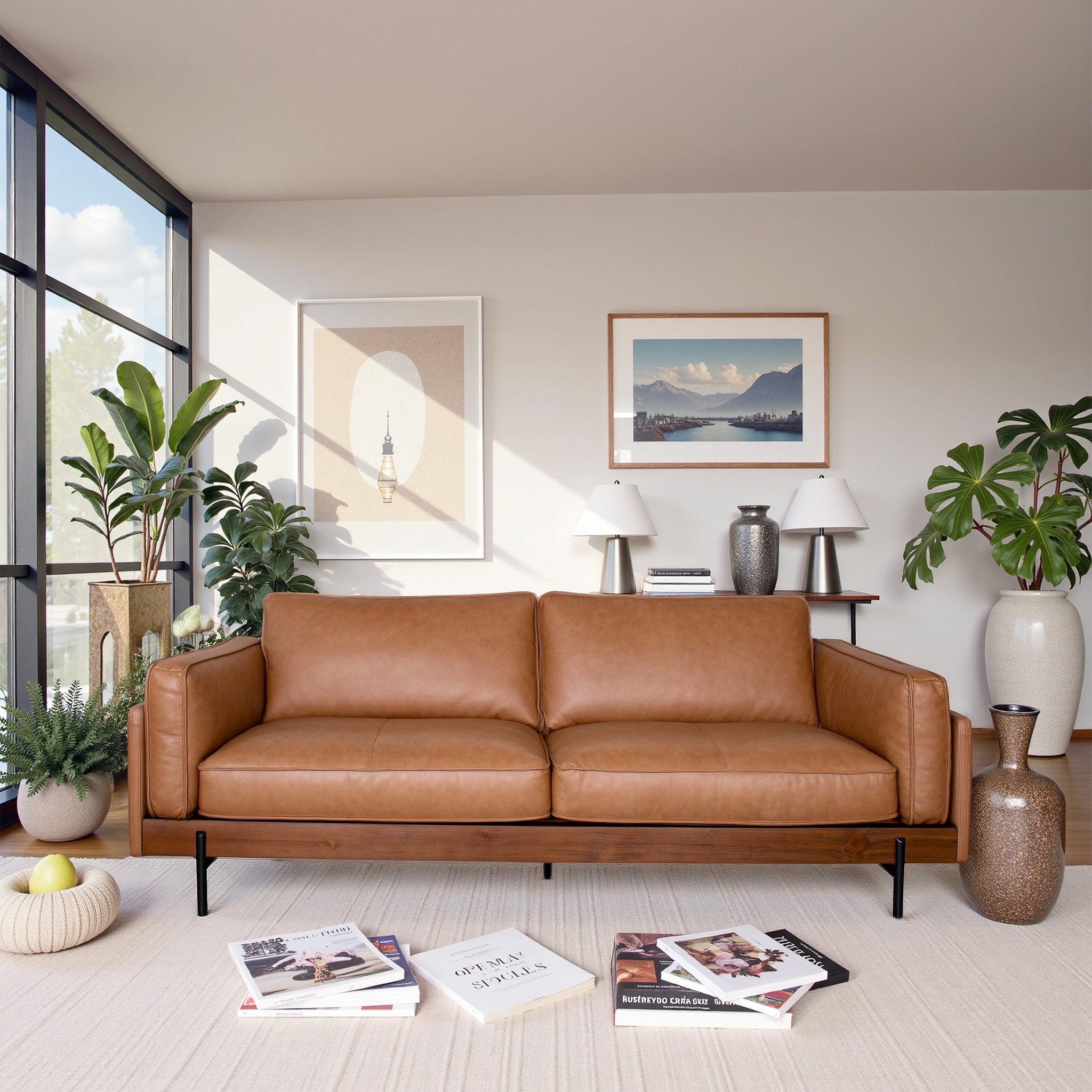 Utica Premium Genuine Leather Living Room Sofa with Metal Legs