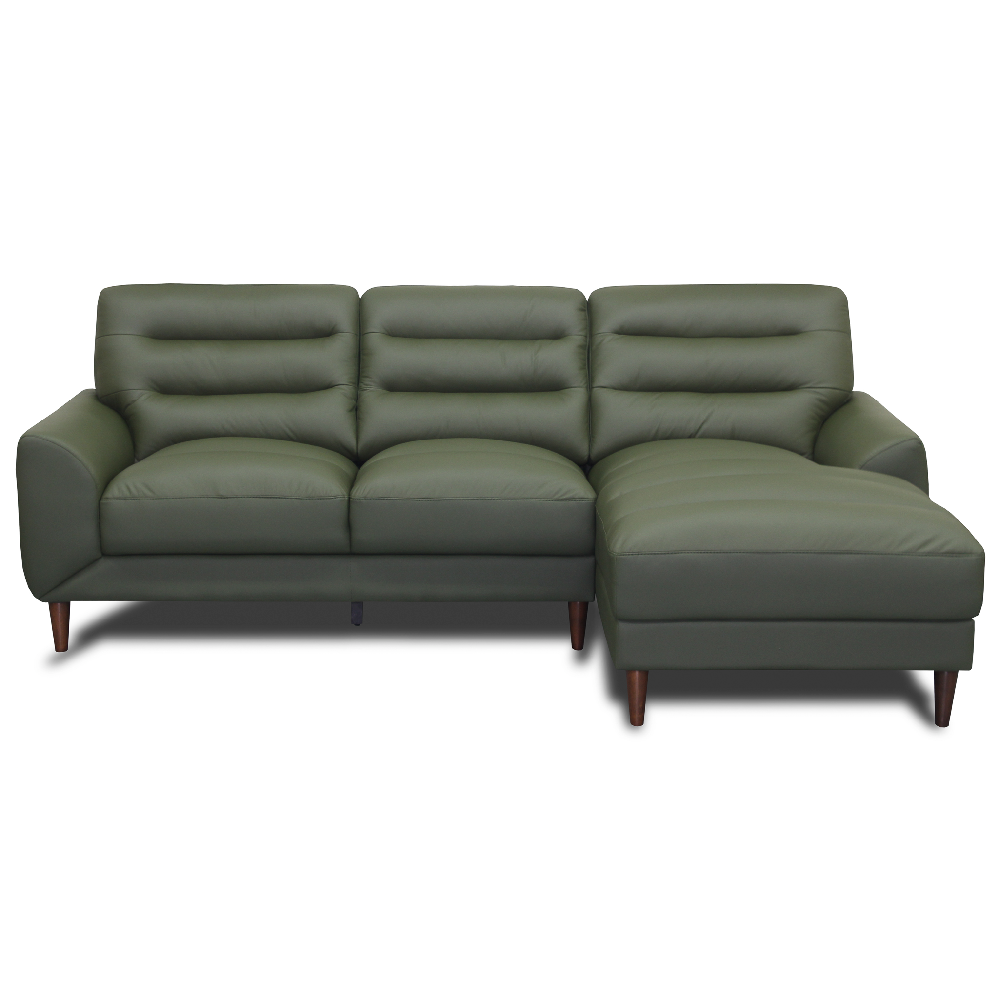 Clarion Genuine Green Leather Sectional Sofa with Right Chaise Lounge