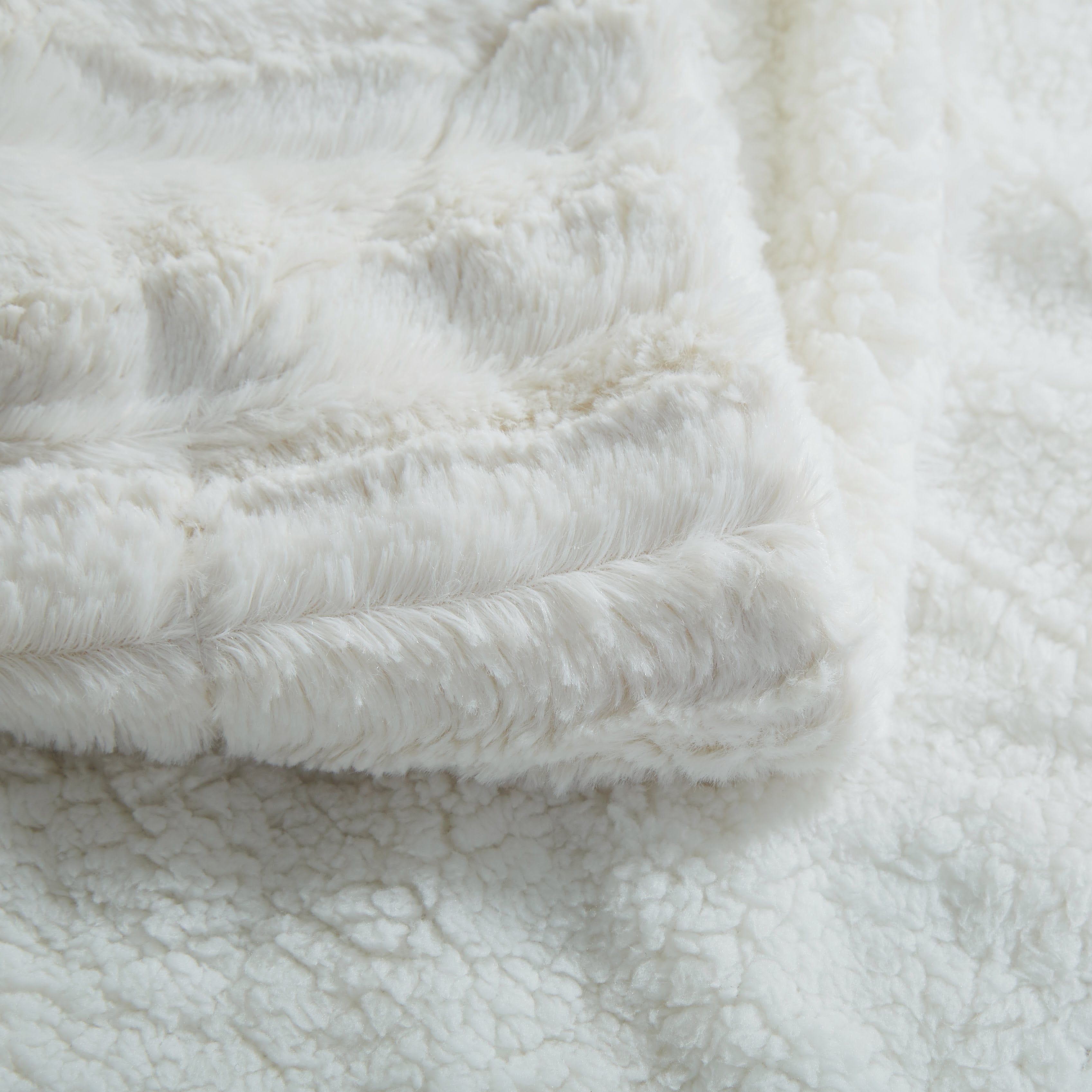 White Ivory Polar Faux Fur with Sherpa Throw Blanket