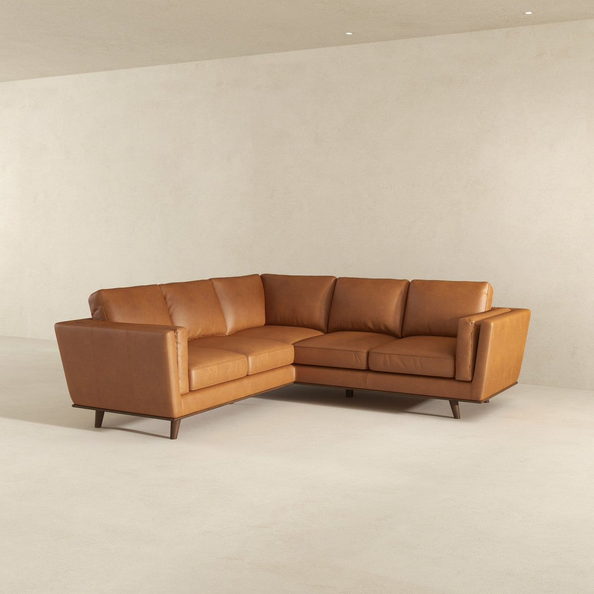Erman Genuine Tan Leather Corner Sectional Sofa