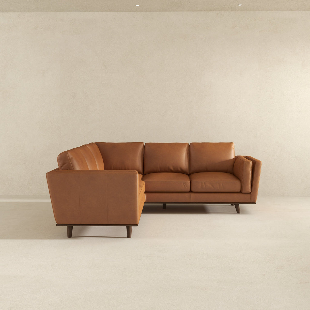 Erman Genuine Tan Leather Corner Sectional Sofa