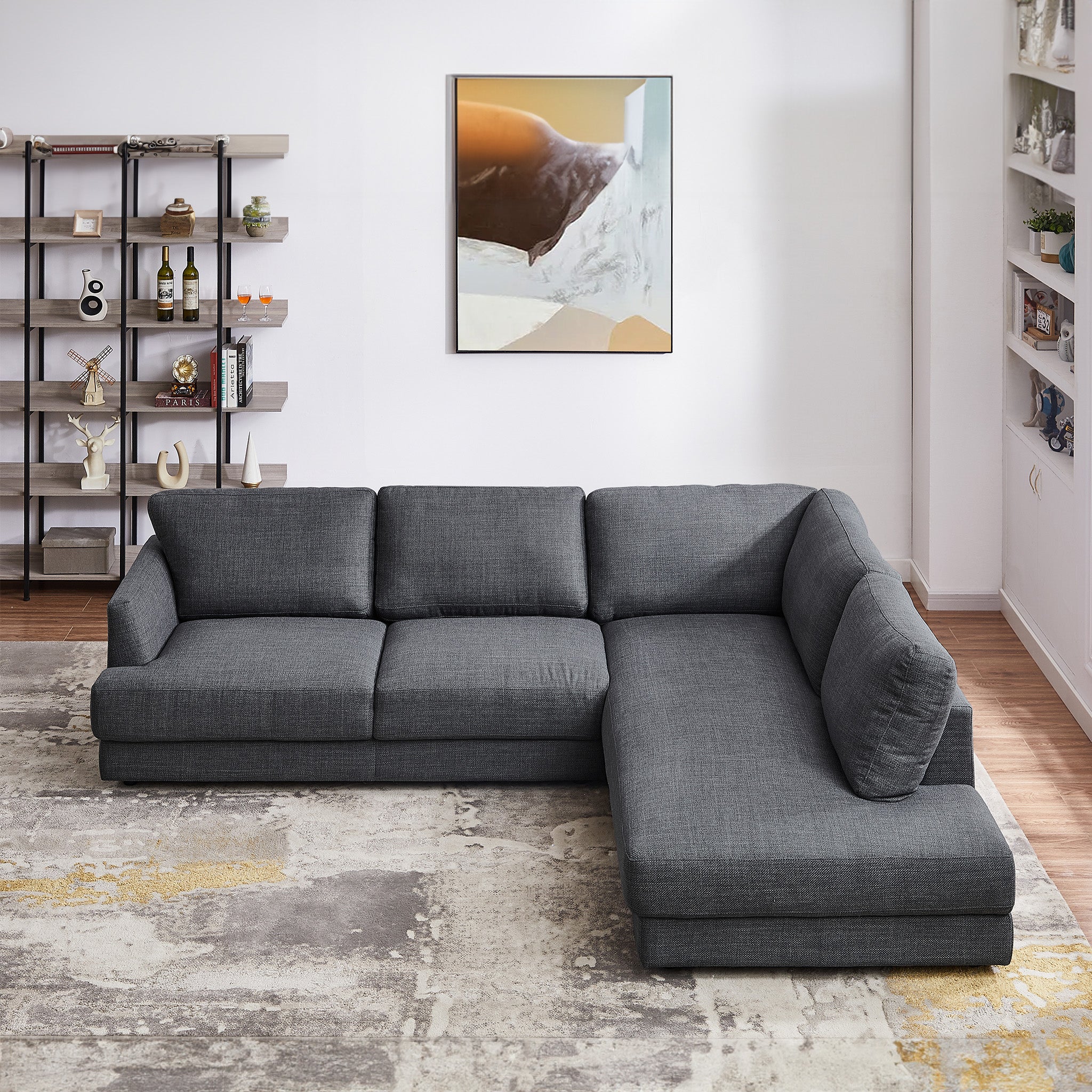 Glander Grey Fabric Right-Facing Sectional Sofa