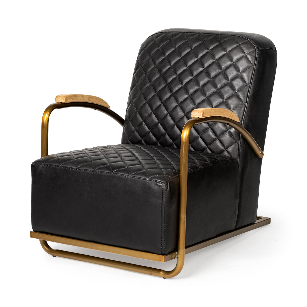 Horace Black Genuine Leather Diamond Tufted Accent Chair
